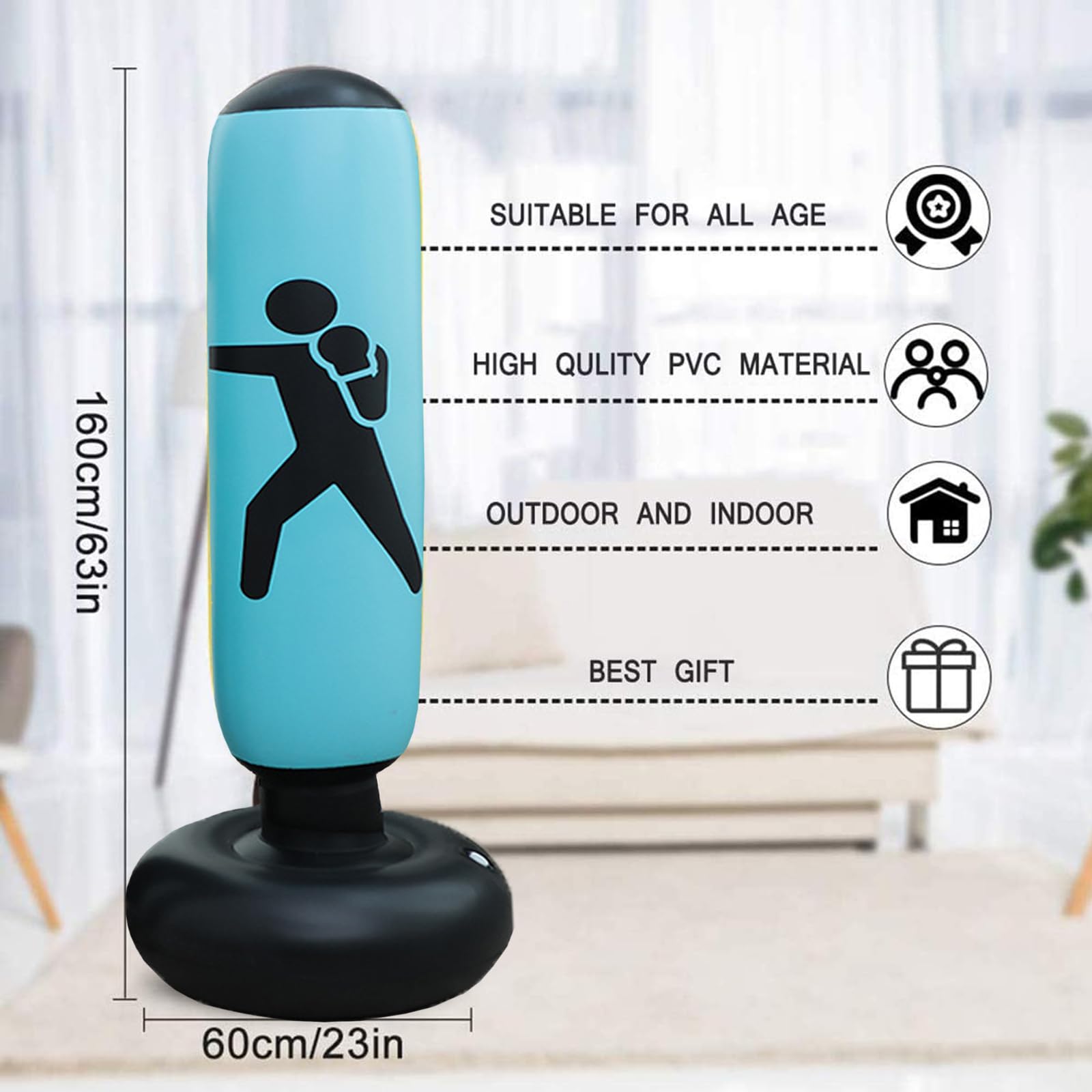 ZephyrCraft Sacco Da Boxe Gonfiabile Per Bambini 160cm - Per Karate, Taekwondo, MMA, Dai 6 Anni - Foto 13