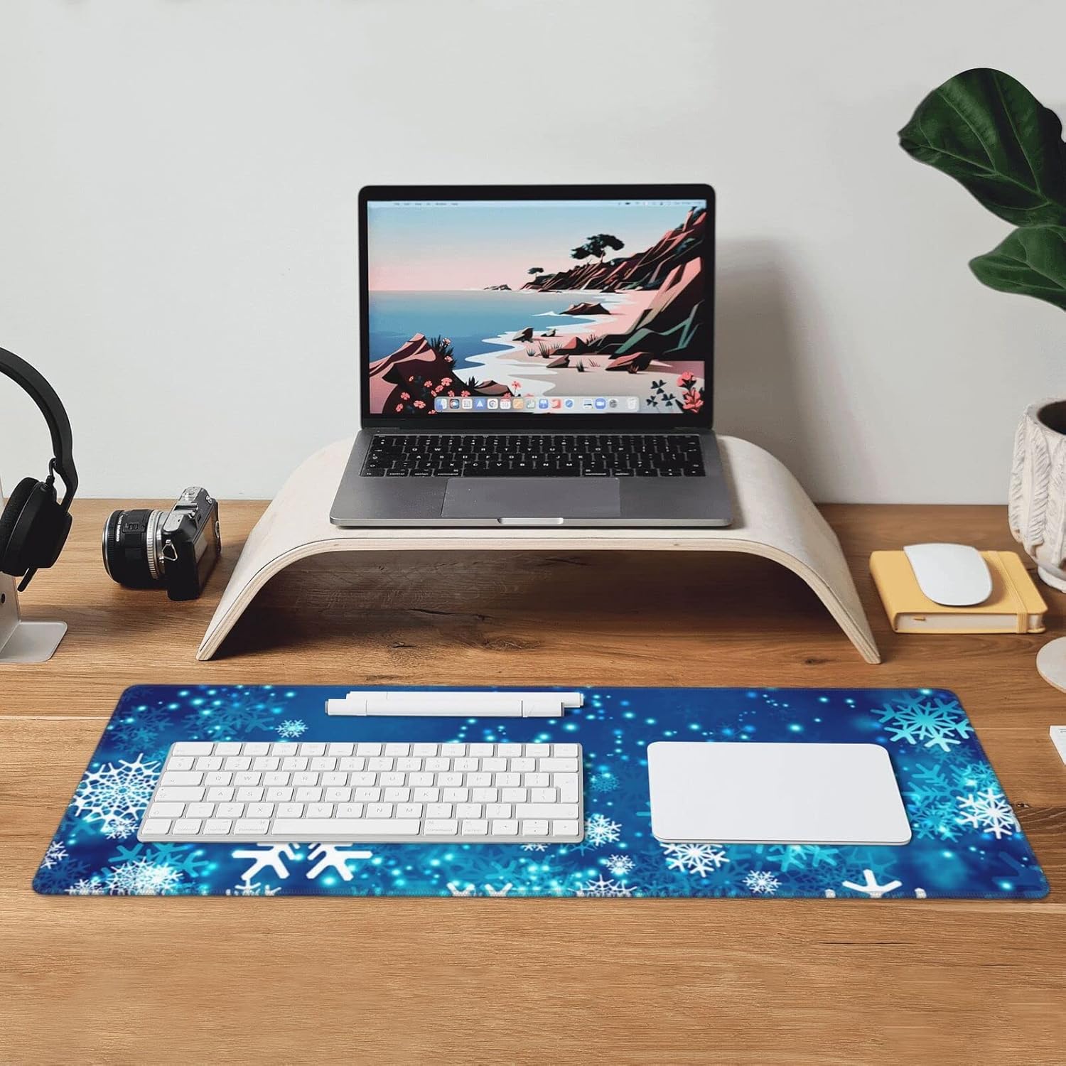 Famame Laptop Mouse Pad Christmas Abstract Winter Snowflakes Desk Mat with Stitched Edges 31.5X 11.8 inch Non-Slip Large Keyboard Rubber Writing Table Mat for Office Home - Image 5