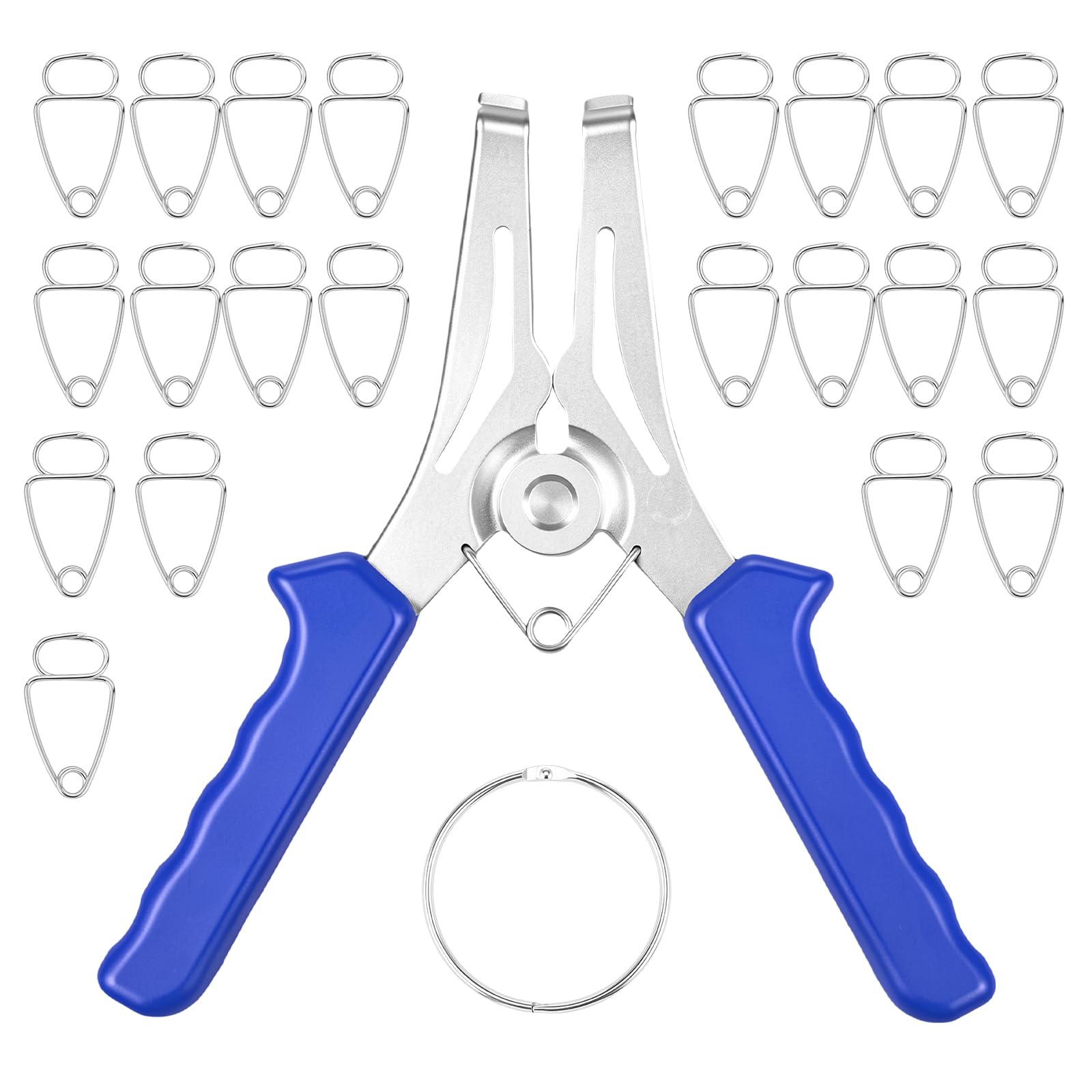 Miter Spring Clamp Kit for Woodworking 1PC Spring Loaded Pliers with 21 PCS Miter Clamp for Picture Frame Wood Trim Molding with 1 Storage Ring
