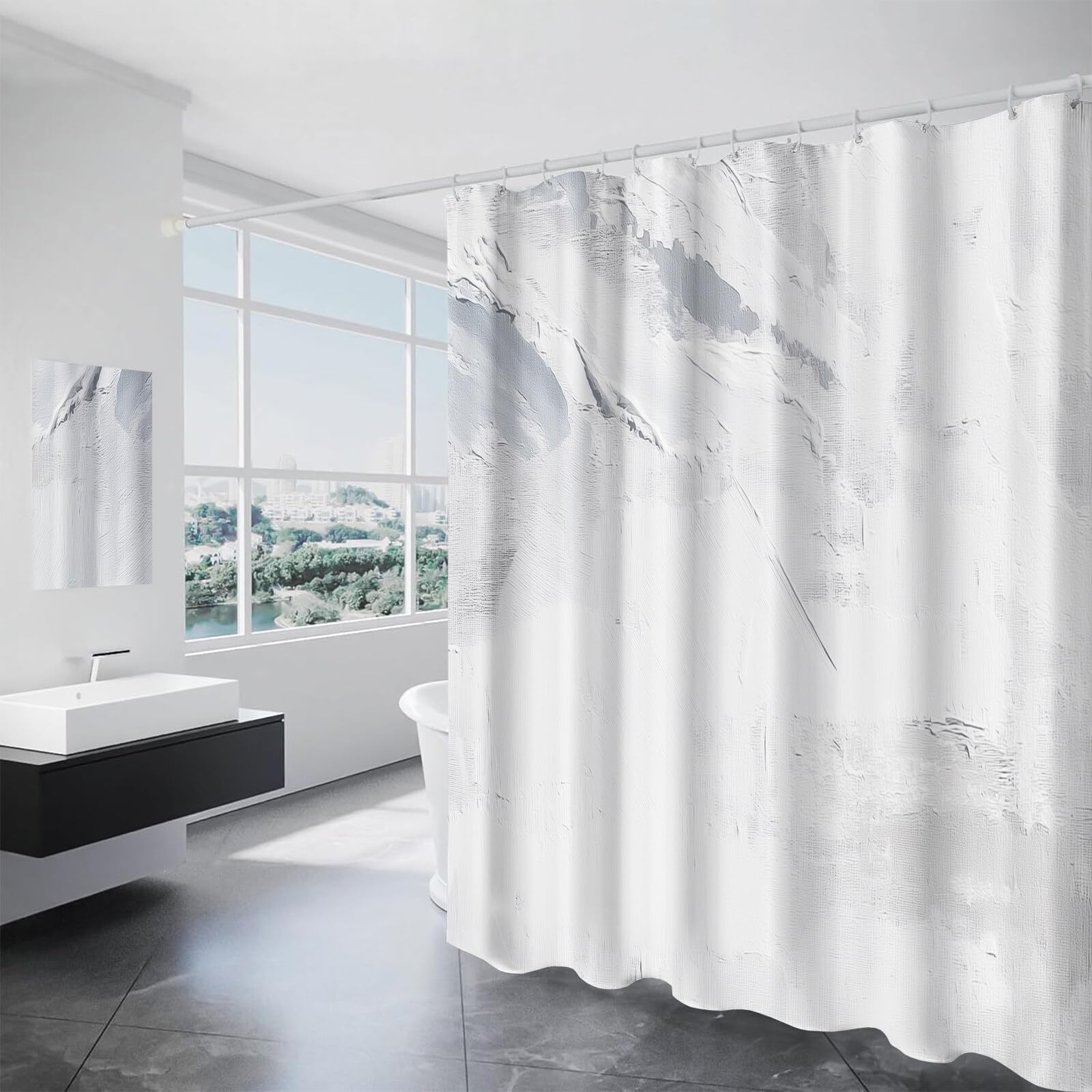 Rideau De Douche Coups De Pinceau Irréguliers Art Abstrait Tissu Imperméable Lavable avec Crochets Anti Moisissure en Polyester Rideau Douche pour Salle De Bain
