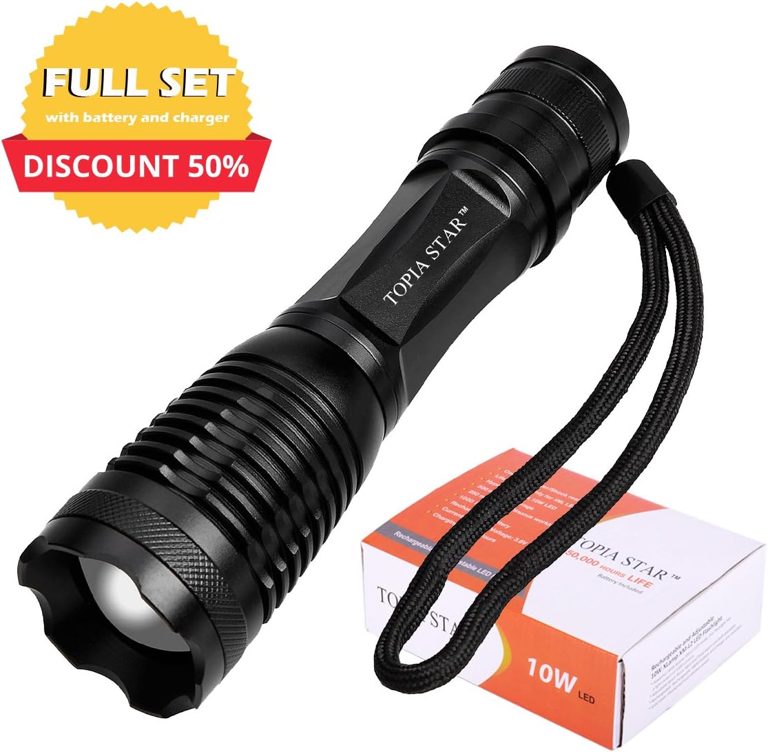 Flashlight, Portable Rechargeable LED Flashlight with Adjustable 5 Light Modes, Portable LED Camping Lantern