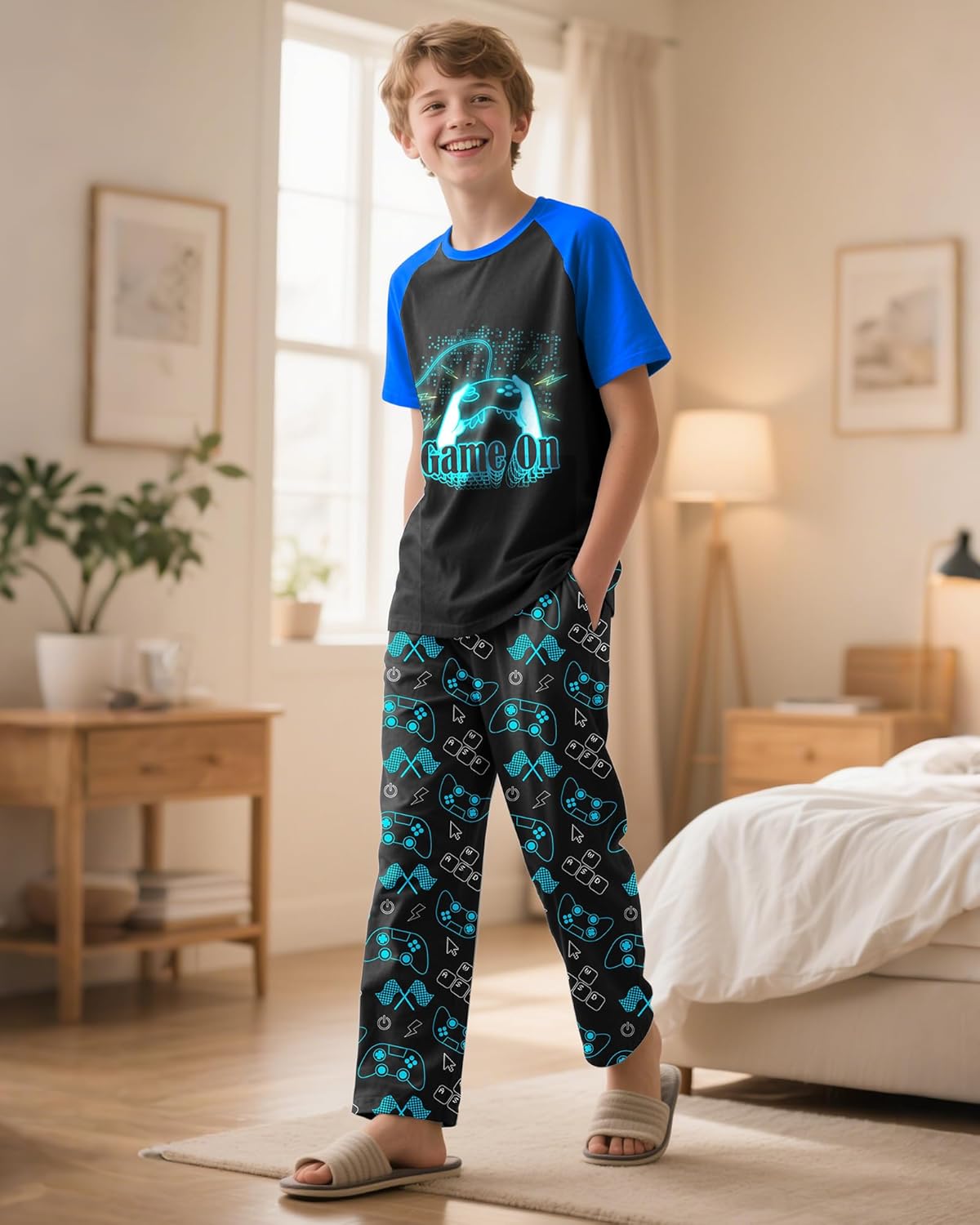 PASHOP Boys Pajamas Little Big Boys Pajamas Short Sleeves and Pants 2 Pieces Summer Pjs Set Kid Sleepwear Size 8-14 - Image 7