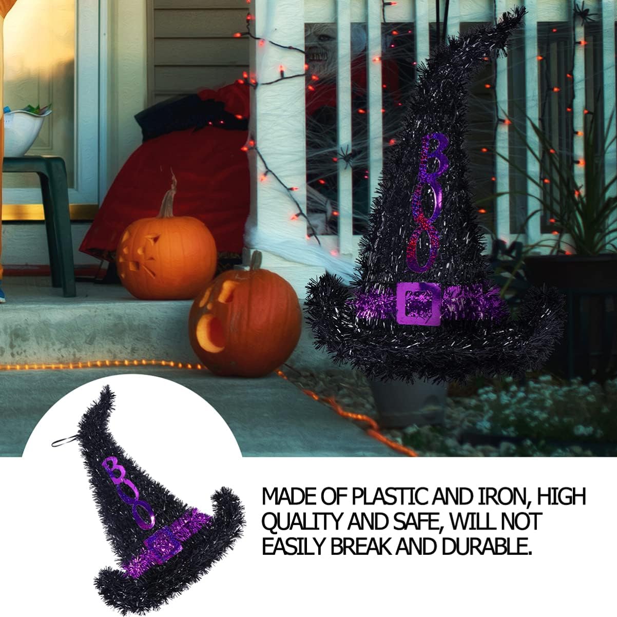 Milisten Witch Broom 2Pcs Hanging Witch Hat Tinsel Halloween Hanging Ornament Hat Halloween Wall Door Ceiling Windows Props Decoration (Black) Atelier