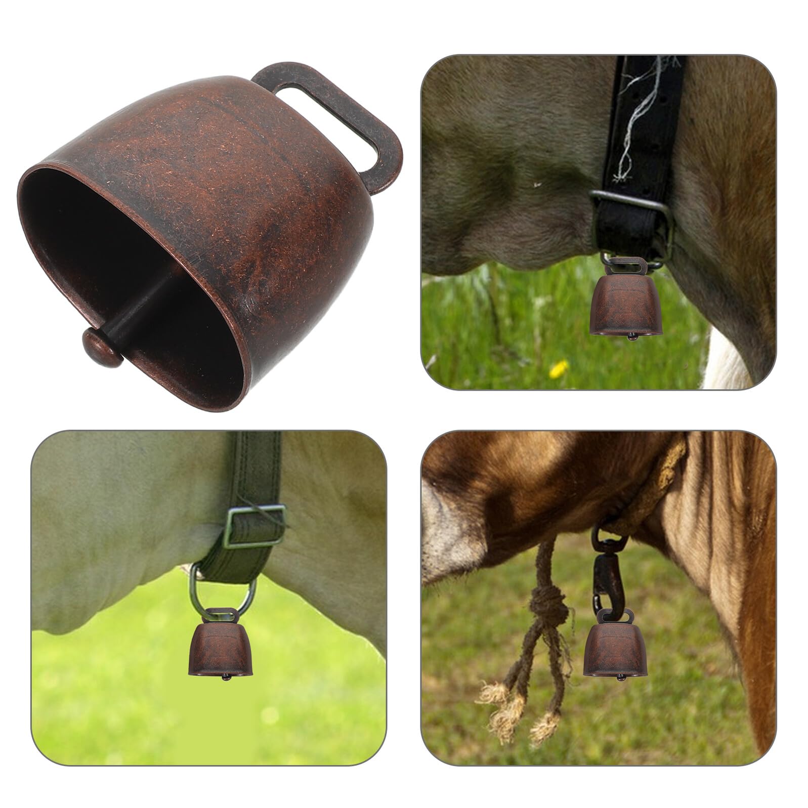 16 Pezzi Campanelli Rustici in Metallo per Animali da Fattoria, Campanaccio di Mucca Antifurto Rosso Scuro 35mm, Ciondolo Leggero Suono Nitido per Bovini, Pecore e Cani all’Aperto