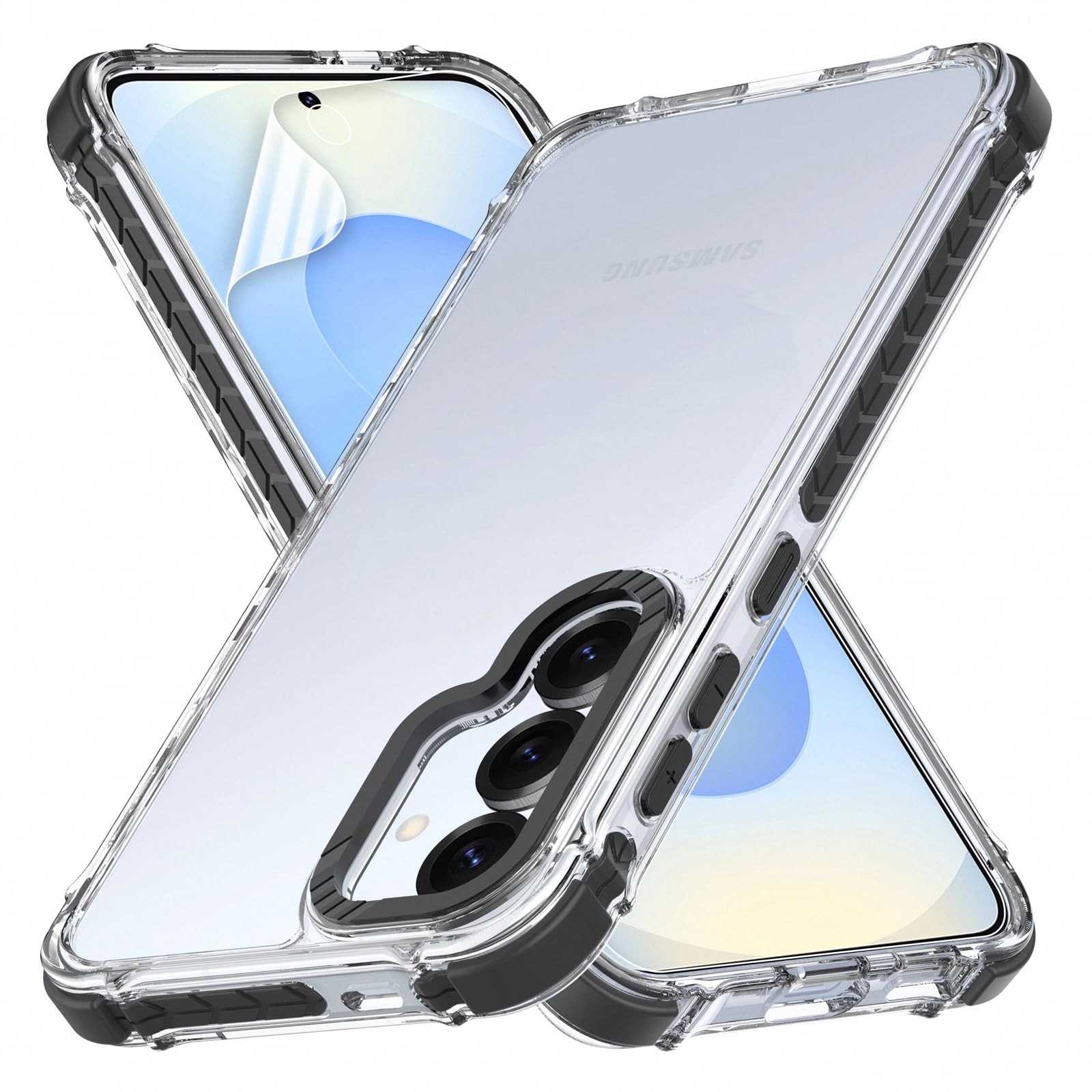 FZXSOGY for Samsung Galaxy S25 Case, for Galaxy S24 Case, Slim Clear Phone Case Cover with Soft TPU Screen Protector [Black]