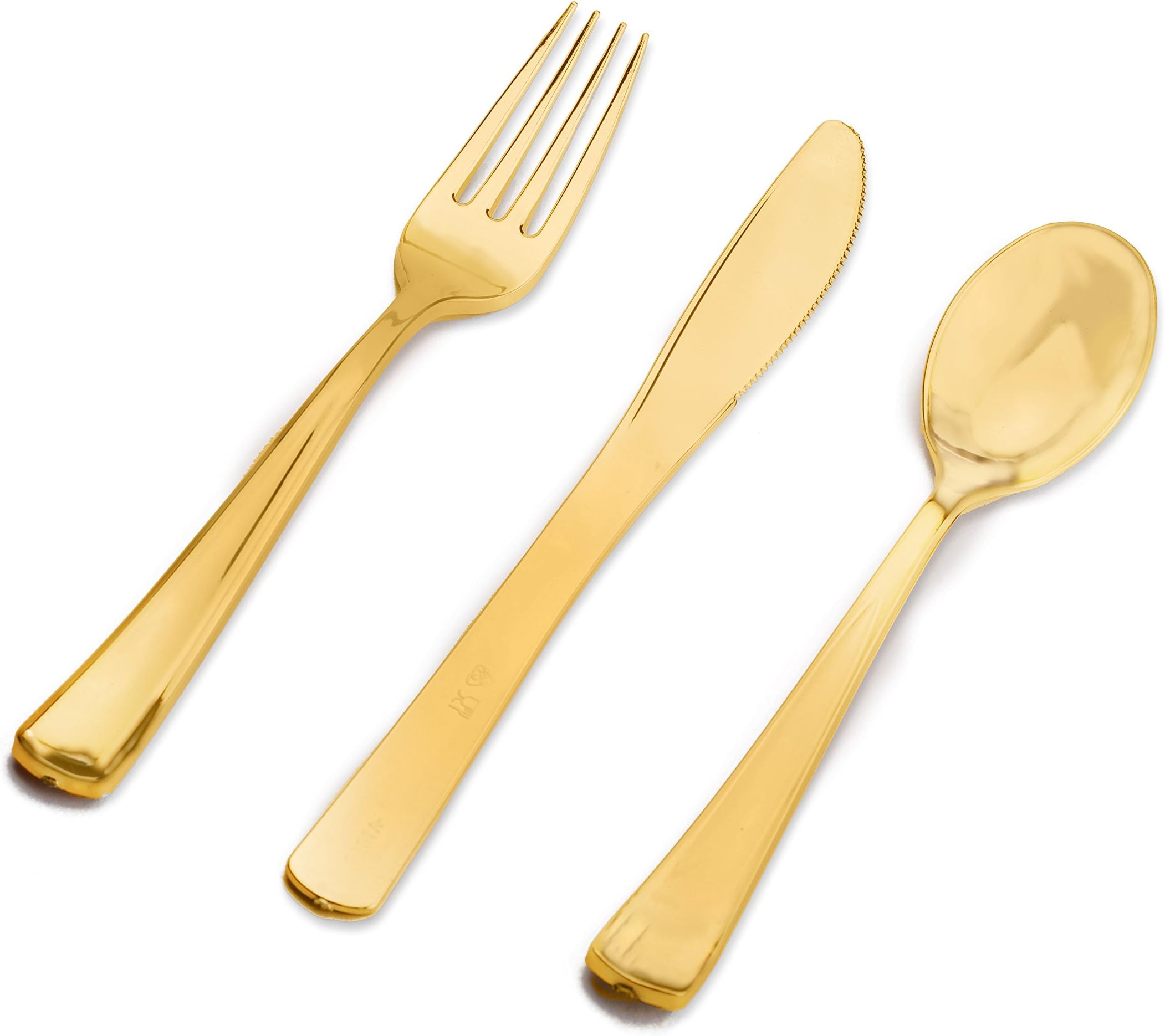 Gold Plastic Silverware Set (360-Count) | Elegant & Heavy Duty Gold Plastic Cutlery Set for Wedding, Party and Event Use | Recyclable Plastic Flatware Includes 120 Forks, 120 Spoons, 120 Knives