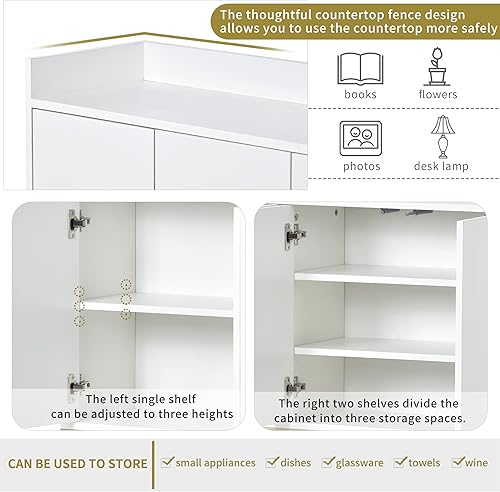 Miniatura 7 de Aparador moderno, elegante gabinete de buffet con patas de metal, estante ajustable, dispositivo de rebote de puerta, mesa consola de madera para
