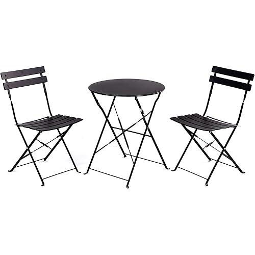 Grand patio Premium Frame Patio Bistro Set, Folding Outdoor Patio Furniture Sets, 3-Piece Patio Set of Folding Patio Table and Chairs, Black