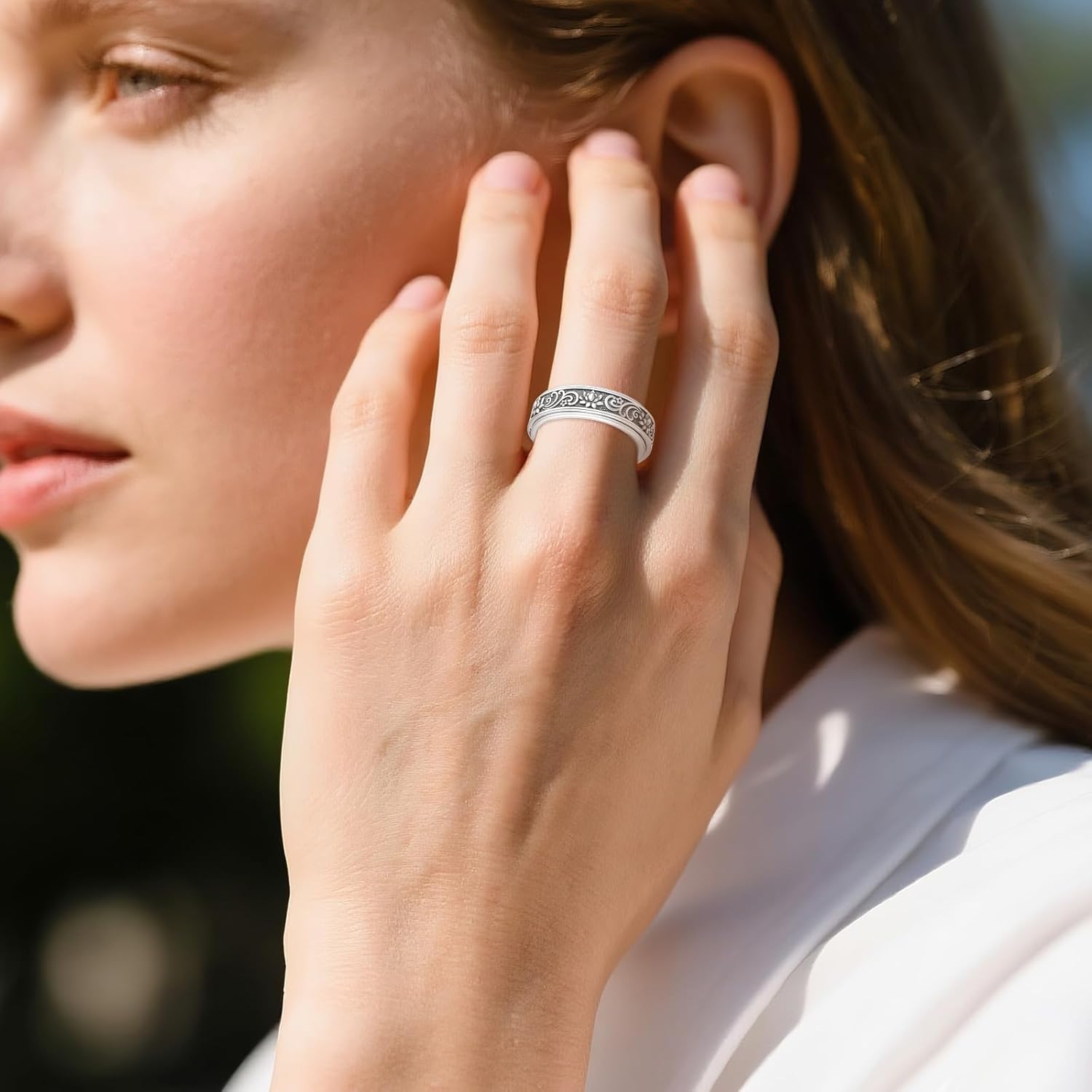 Spinner Fidget Anxiety Ring 925 Sterling Silver Lotus Anxiety Relieve Rings Stress Worry Relieving Boredom ADHD Autism Band Jewelry Gifts for Women Men