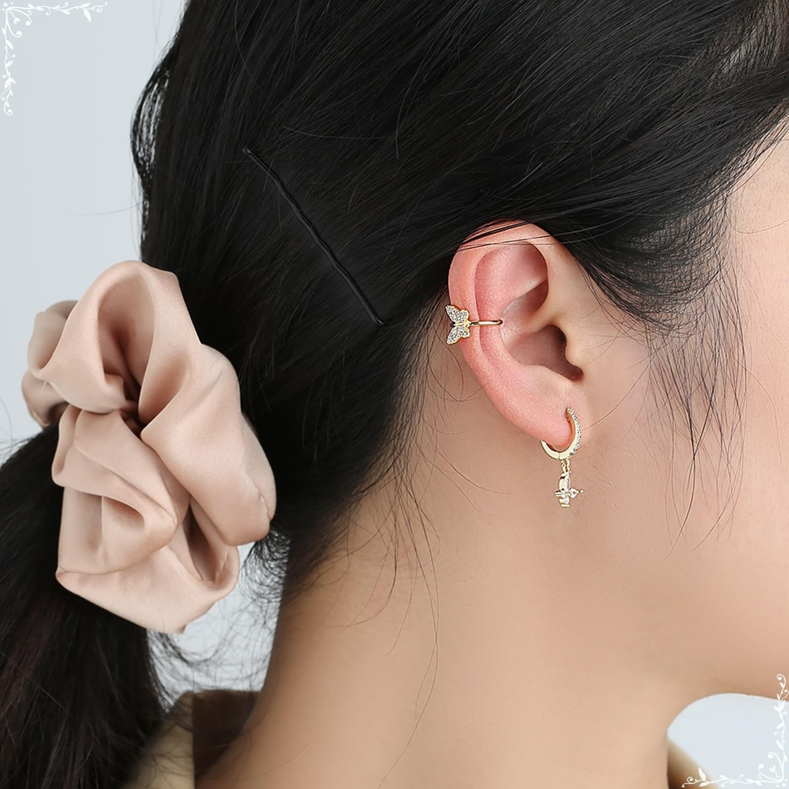 KnSam Pendientes de aro de oro amarillo de 18 quilates Au750 para mujer, pendientes de aro de mariposa con moissanita, talla marquesa, oro 750, pequeños pendientes de oro auténtico, oro