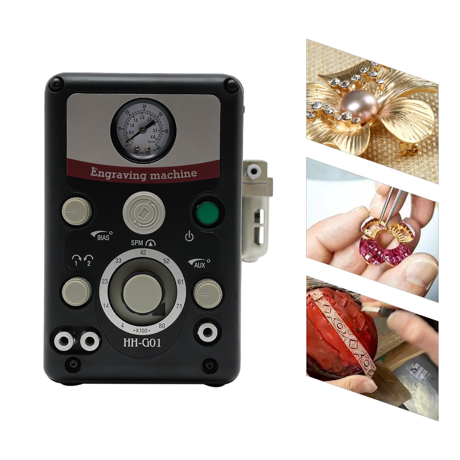 Macchina per incisione pneumatica, macchina per incisione pneumatica, macchina per incisione a percussione ad aria compressa con doppio manico, 80 W per gioielli e metallo