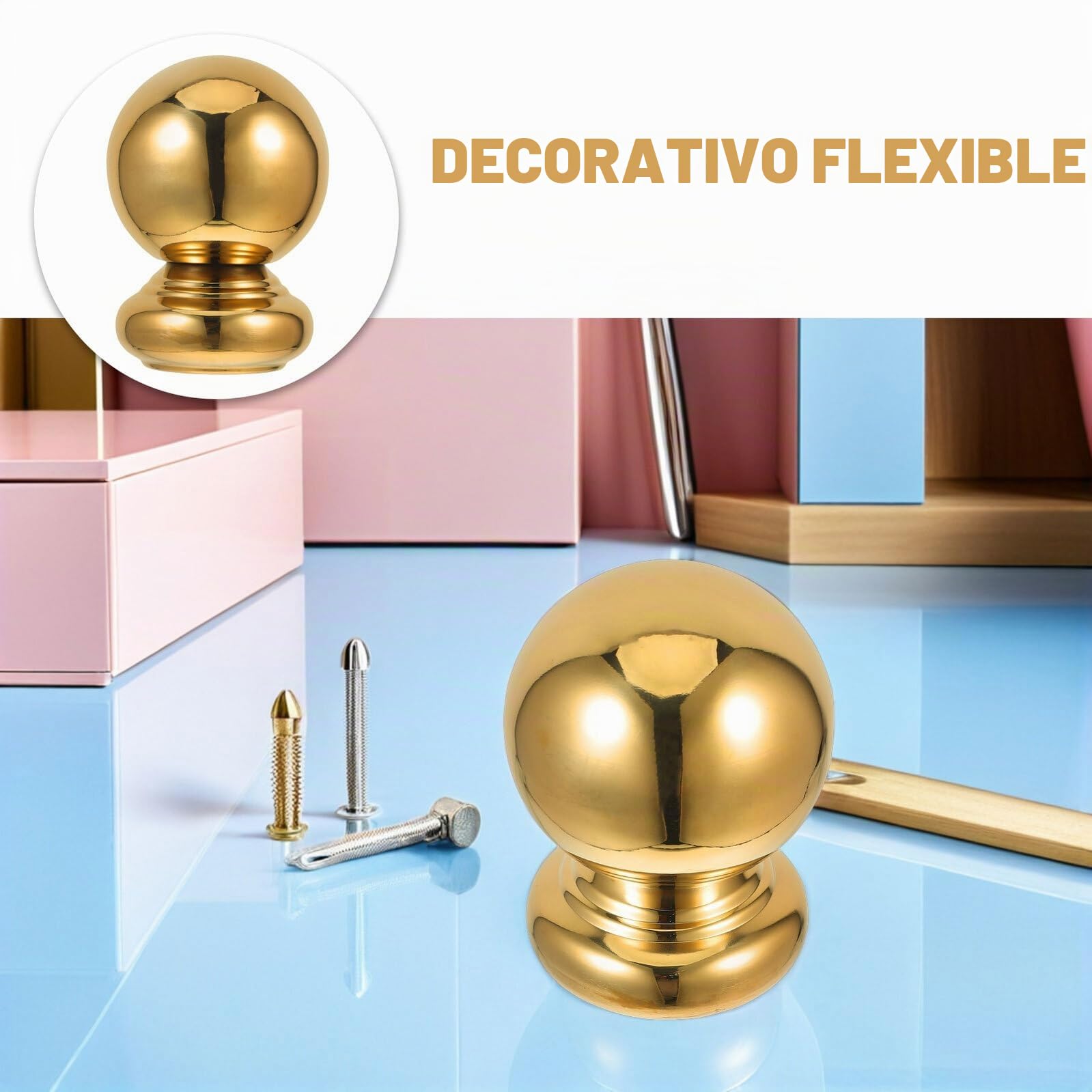 Remates para Postes de Barandilla de Escalera Interior Bolas Redondas de Acero Inoxidable Dorado 32 MM 2 Piezas Tapas Decorativas para Barandas y Postes de Cortina