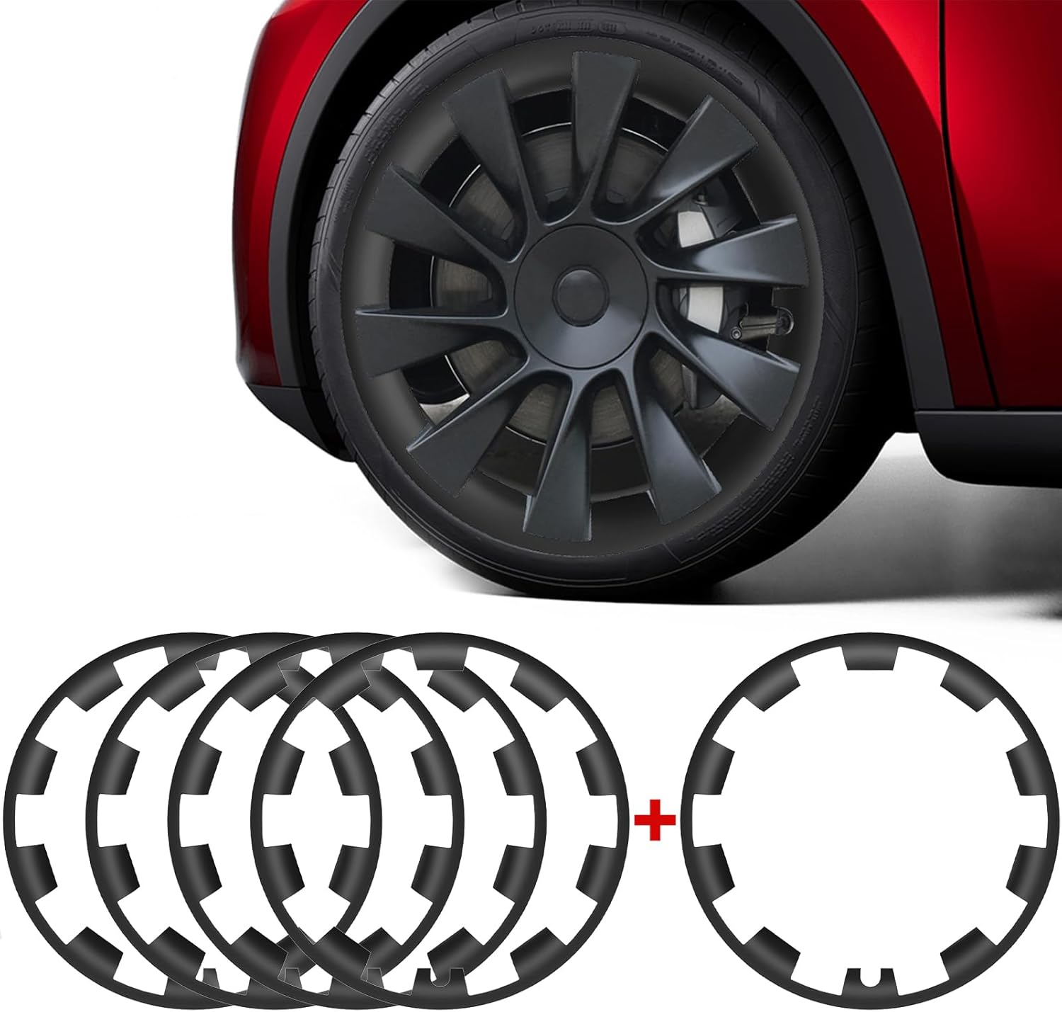 5 PCS Tire Trim Rings, Fit Tesla Model Y 2017-2024 20 Inch Wheel Rim Protector Rim Guard Rim Hubcaps Cover Tire Trim Rings, Wheel Rim Protection Accessories 5PCS Black 20 Inch