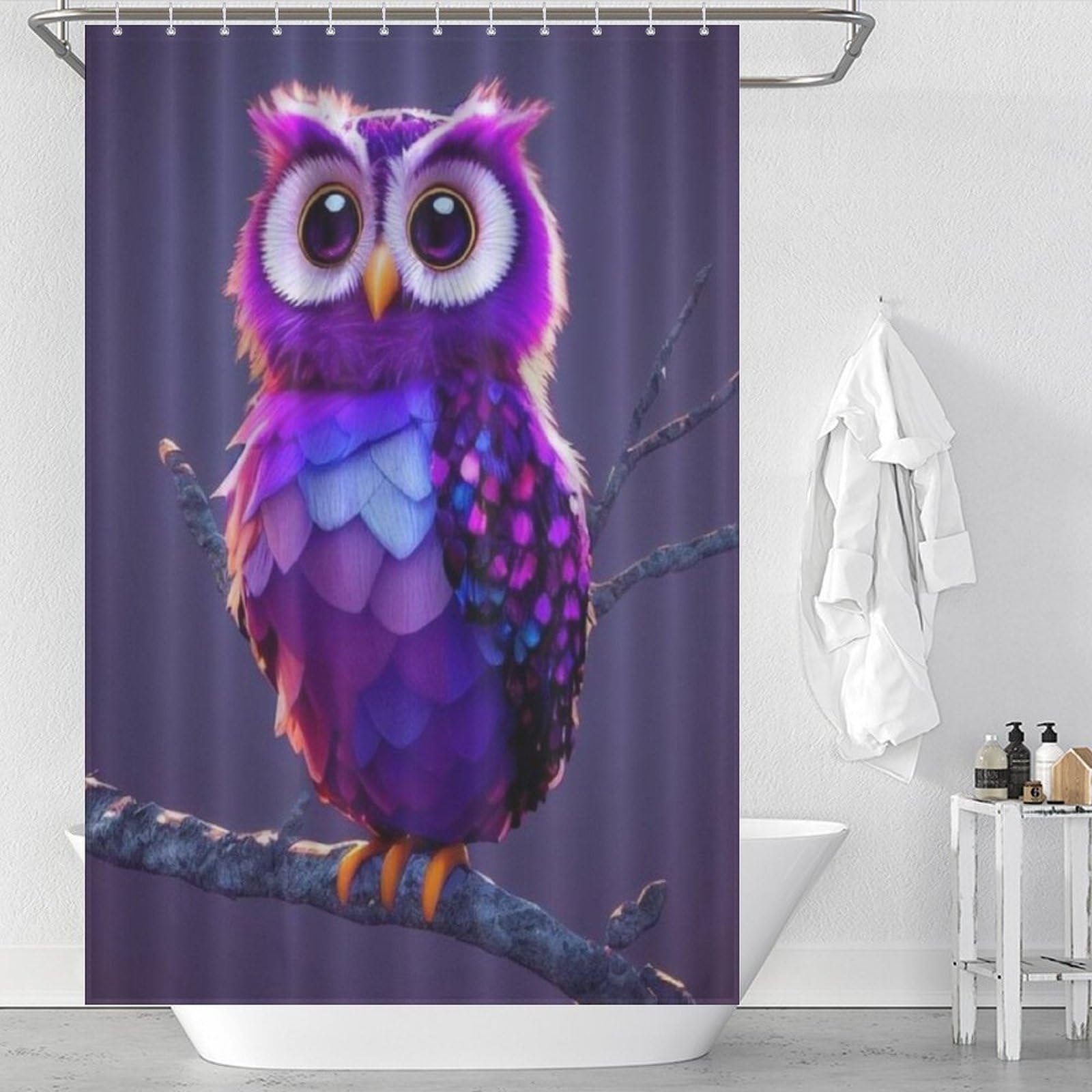 Rideau de douche hibou en tissu polyester imperméable pour salle de bains 122x183cm