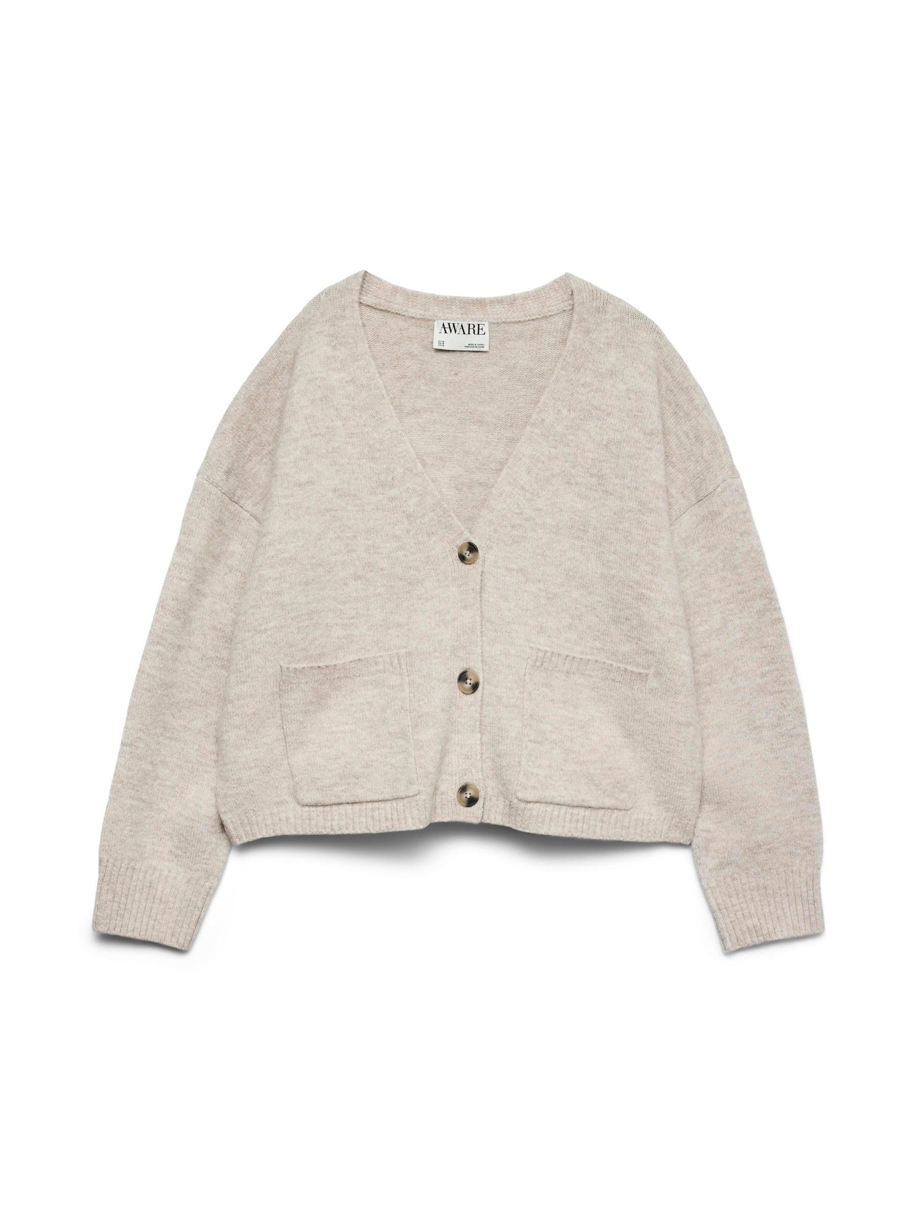 VERO MODA Women's Vmgemma LS V-Neck Knit Cardigan VMA Noos Pullover, Plaza Taupe, L