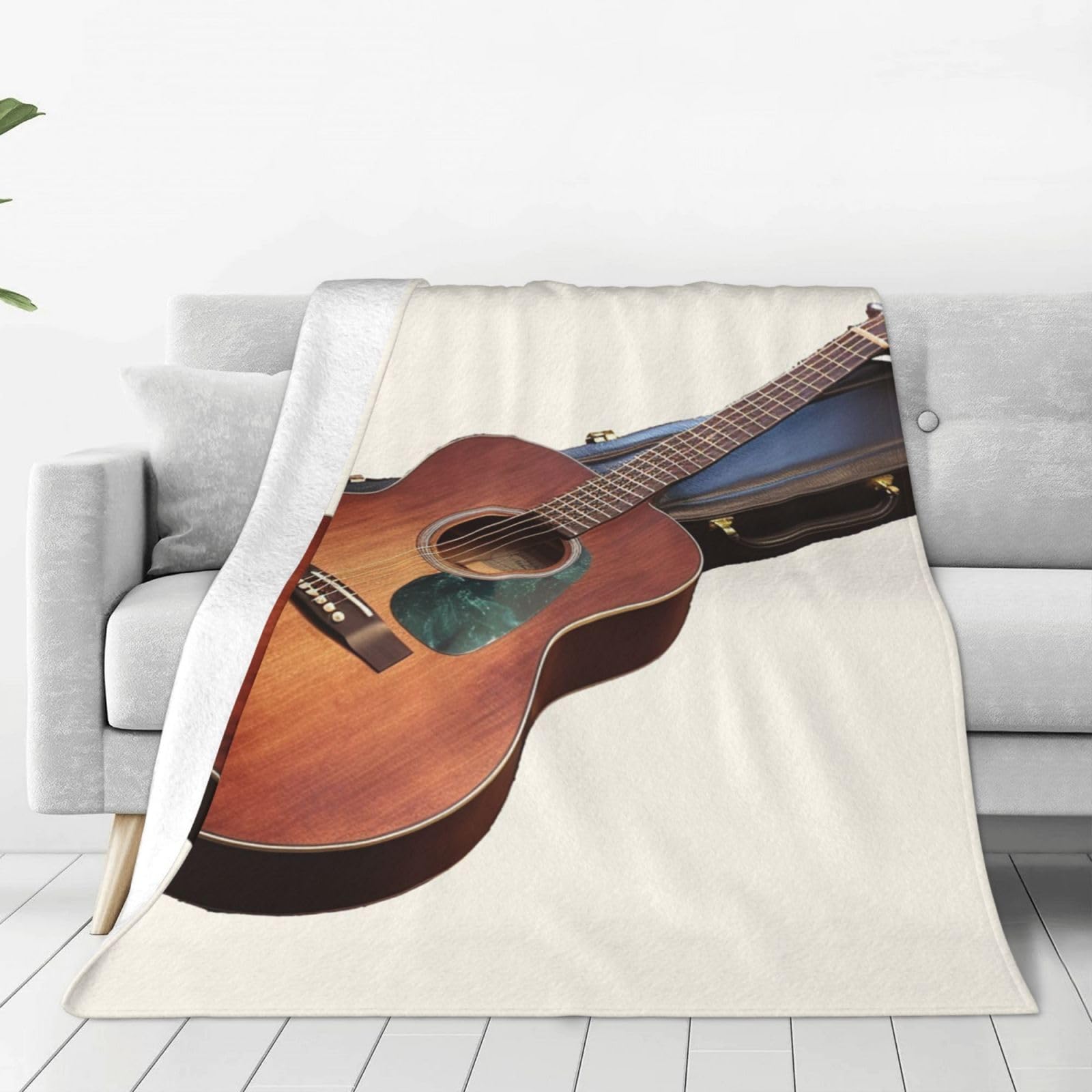 Couverture guitare acoustique idée cadeau originale mélomane lit et canapé