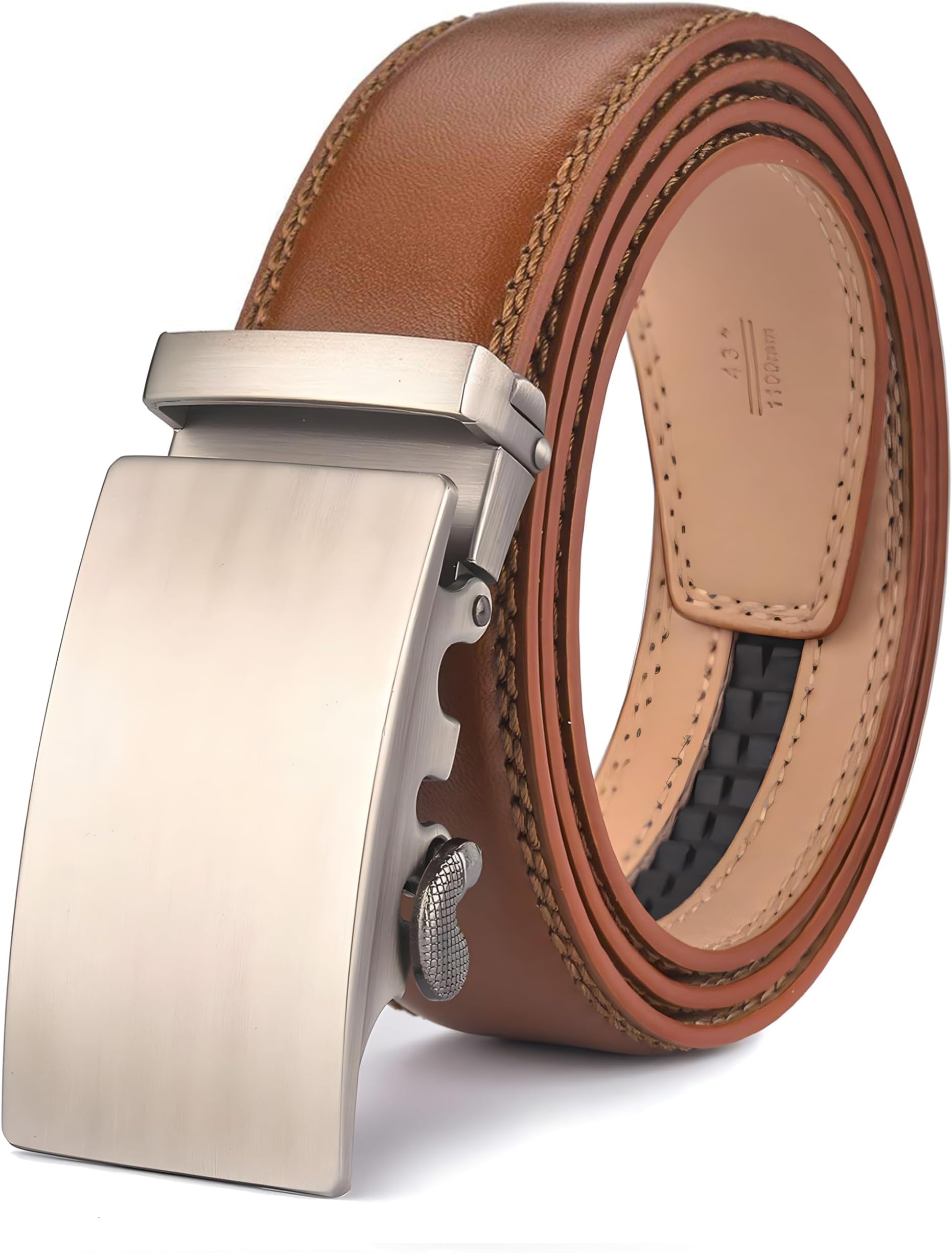 Men's Belt, Leather Ratchet Belt for Men with Slide Buckle,Trim to Fit width 3.5cm 1 3/8 inch