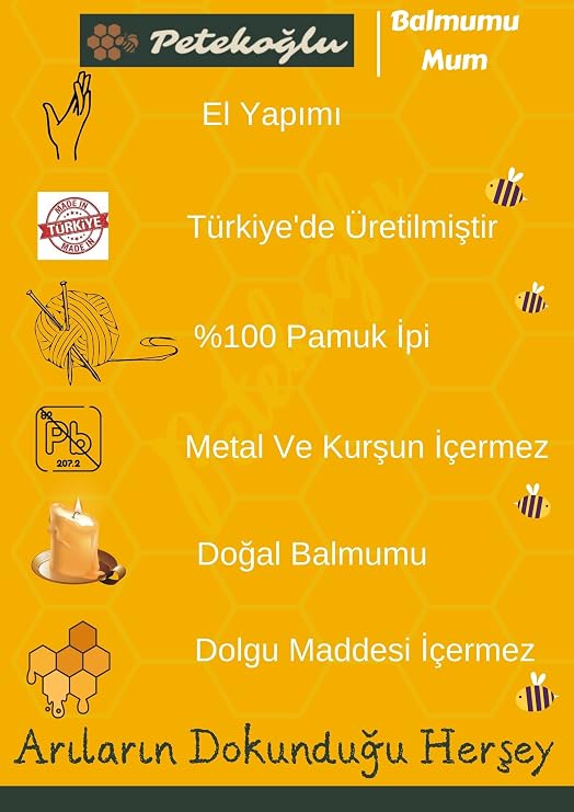 Petekoğlu Doğal Petek Balmumu Mum Hediyelik Mini Set Sarma Balmumu Çam Ağacı Beeswax Candle