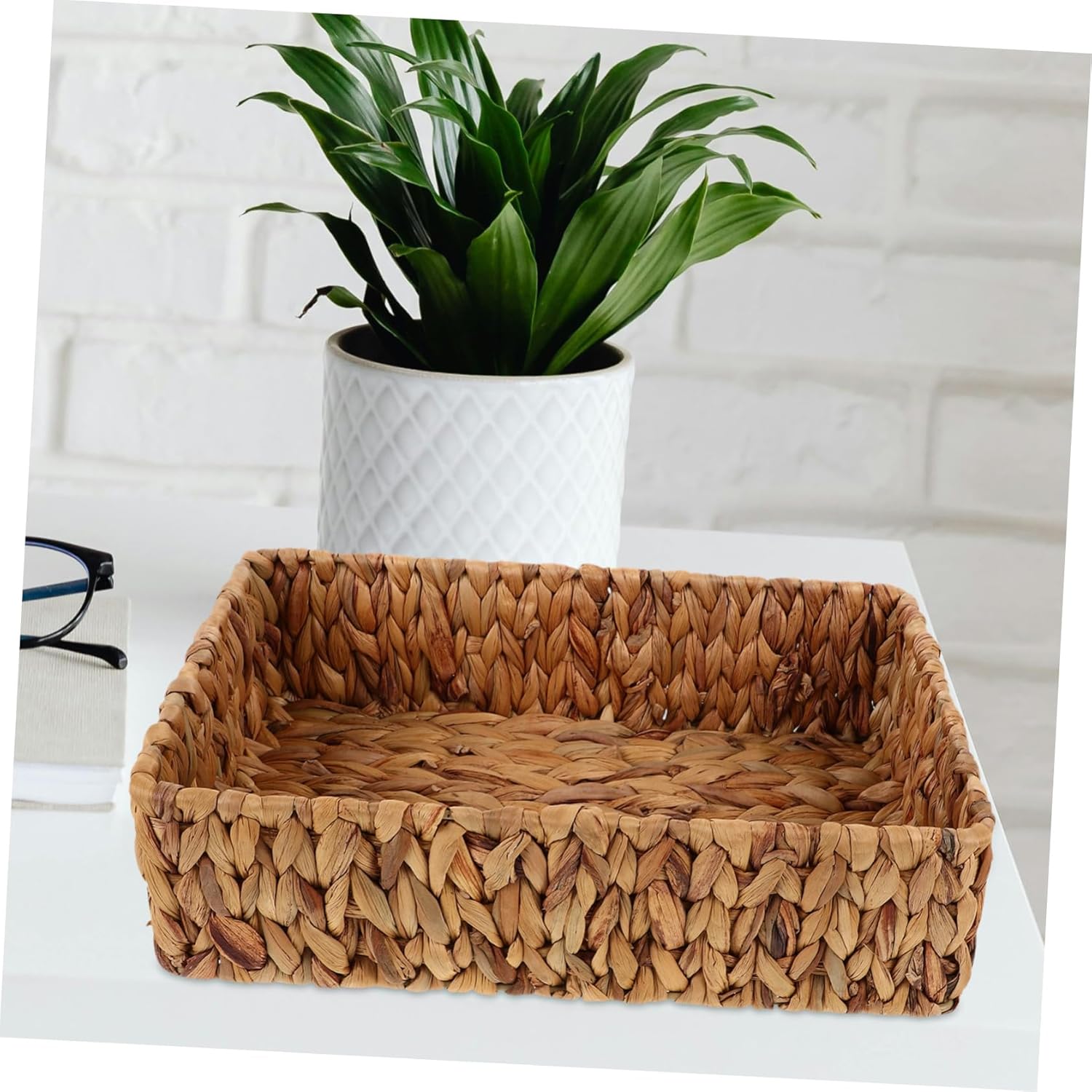 Zerodeko Artisan Crafted Woven Storage Bin Large Wicker Baskets for Countertop Seagrass Organizing Basket Candy Storage Bins Woven Serving Bowl