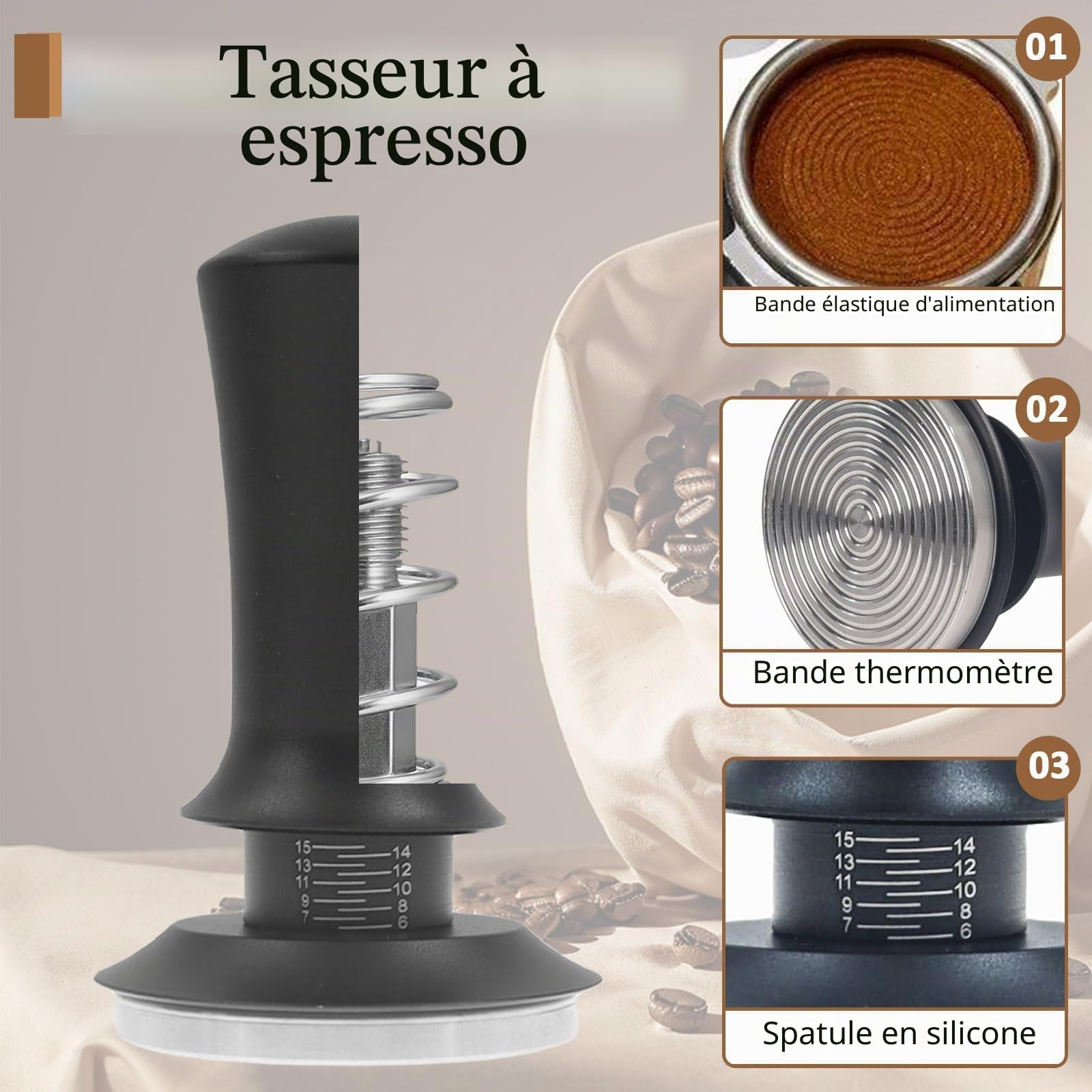 Gekufa Kit Barista Café 54 mm, 7 Pièces pour Porte-Filtres d’Expresso | Avec Tasseur à Café, Station de Tassage, Distributeur, Outil WDT, Entonnoir Doseur, Brosse et Disque Filtrant