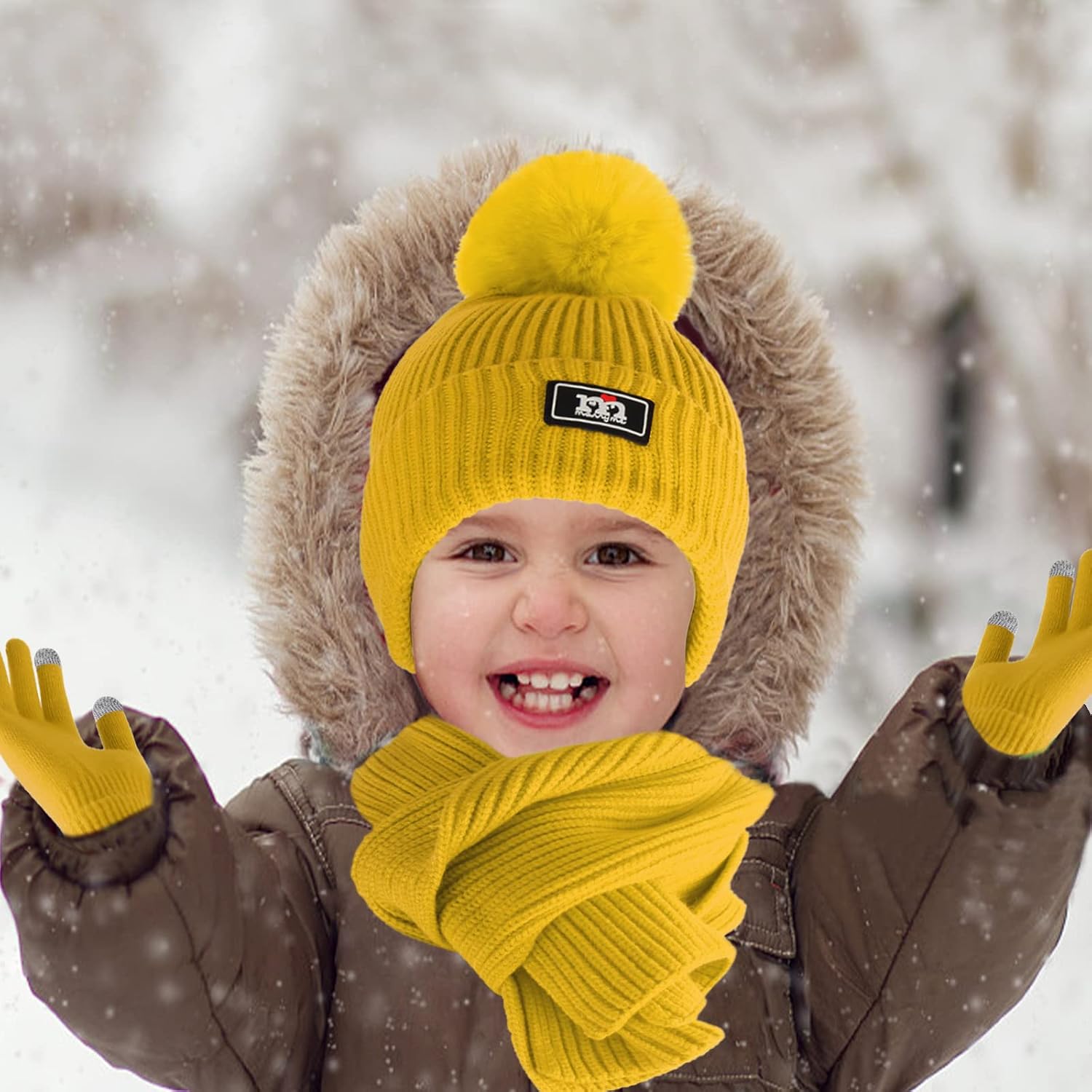 Kids Winter Beanie Hat Scarf Gloves Set for 2-7 Years Old Boys Girls Winter Knit Warm Fleece Lined Kids Hat Scarf Gloves Set image 5