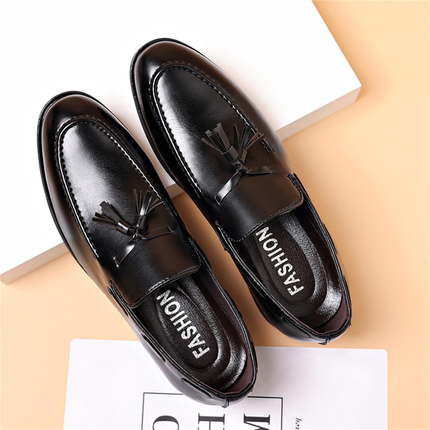ROUGONO Men's Fashion Tassels Dress Shoes Slip-On Loafers Formal Business Casual Moccasins Driving Leather Shoes - Image 9