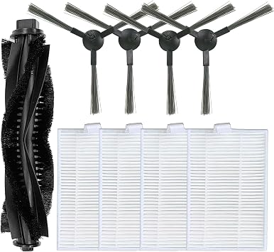 Accessories Kit for iHome AutoVac Eclipse iHRV1 / Eclipse G iHRV2 Robot Vacuum Replacement Parts, 1 Main Roller Brush, 4 Side Brush, 4 Hepa Filter