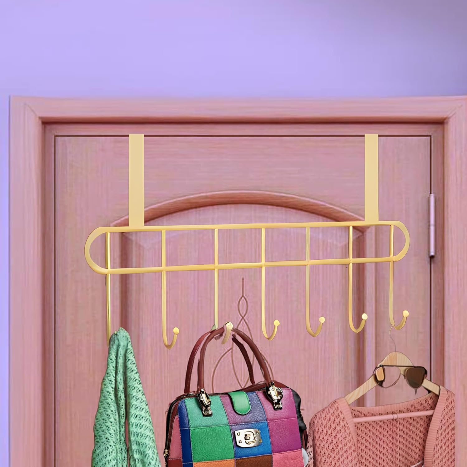 Boniry 1 Pcs Over The Door Hook Hanger Adhesive Hooks Heavy Duty Wall Hooks Waterproof Stainless Steel Hooks for Hanging Coat, Hat,Towel Robe Hook Rack Wall Mount- Bathroom and Bedroom Gold - Image 3 thumbnail