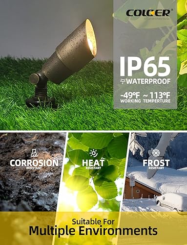 Miniatura 5 de COLOER Focos de paisaje de latón fundido a presión paquete de 6 focos para exteriores con kit de bombillas LED MR16 de 5 W estaca de tierra incluida