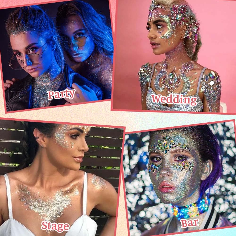 Purpurina Cara Gel 18g Festival Gel Purpurina Líquida Corporal Chunky Glitter Carnaval (Azul+Rosa+Plata+Blanco+Oro+Rojo Rosa)