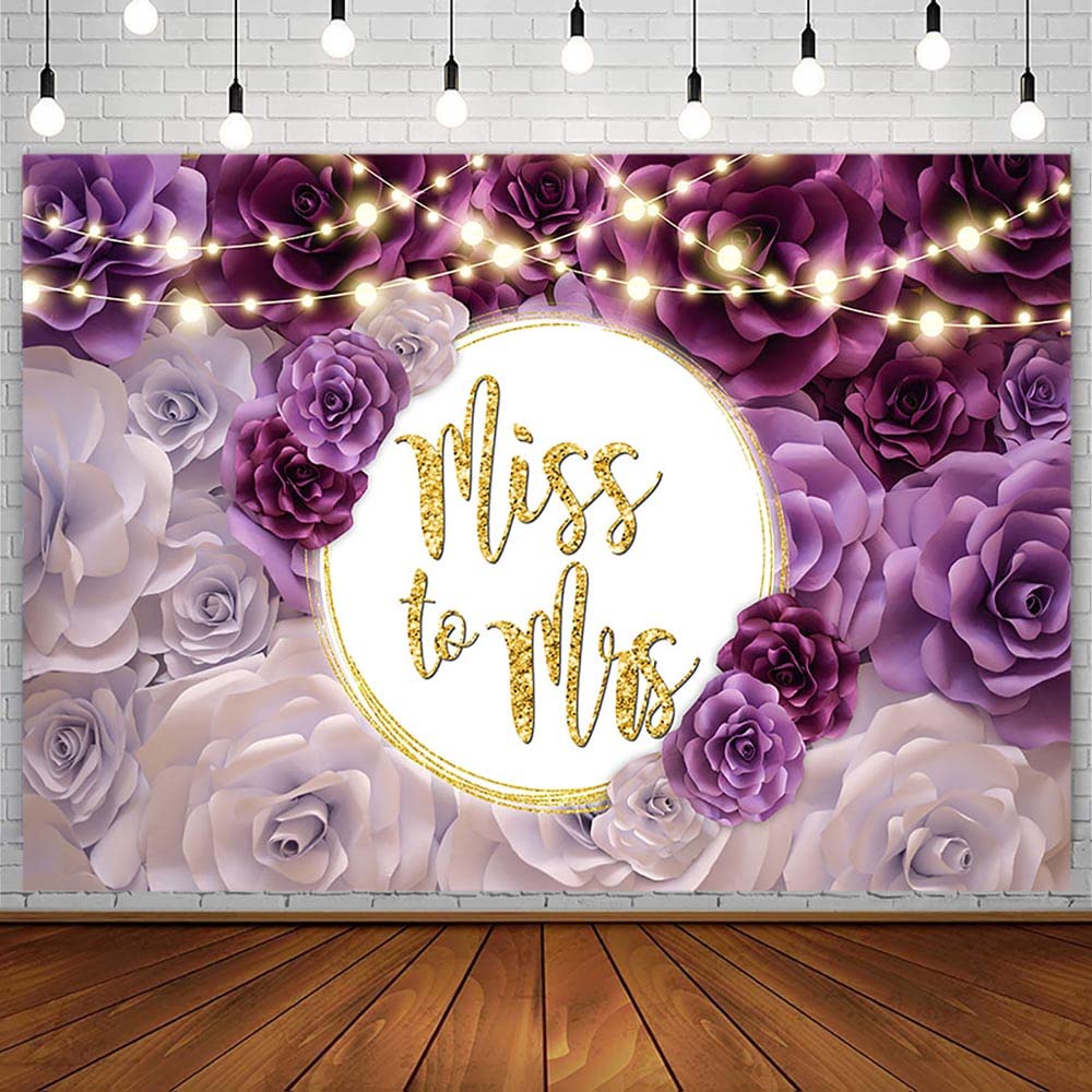AIBIIN 7x5ft Miss to Mrs Bridal Shower Backdrop for Couple Purple Floral Flowers Wall Wedding Bride to Be Engagement Photography Background Party
