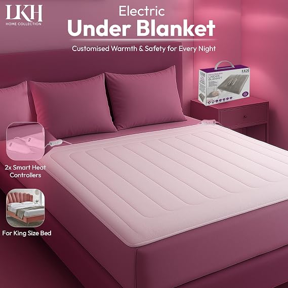LKH King Electric Blanket Underblanket with 3 Heat Settings - 160x140cm