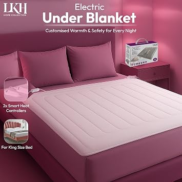 LKH King Electric Blanket Underblanket with 3 Heat Settings - 160x140cm