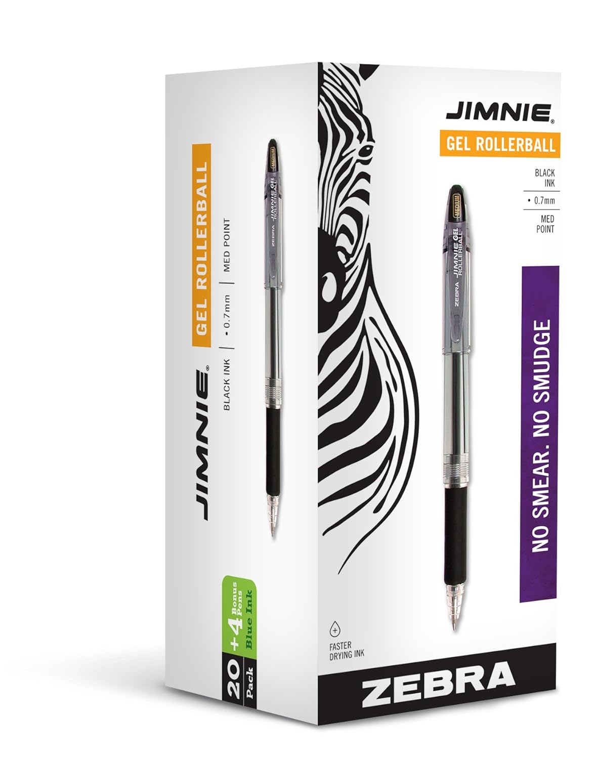 Zebra Pen Jimnie Rollerball Gel Pens, Medium Point, 0.7mm, 24Count (20