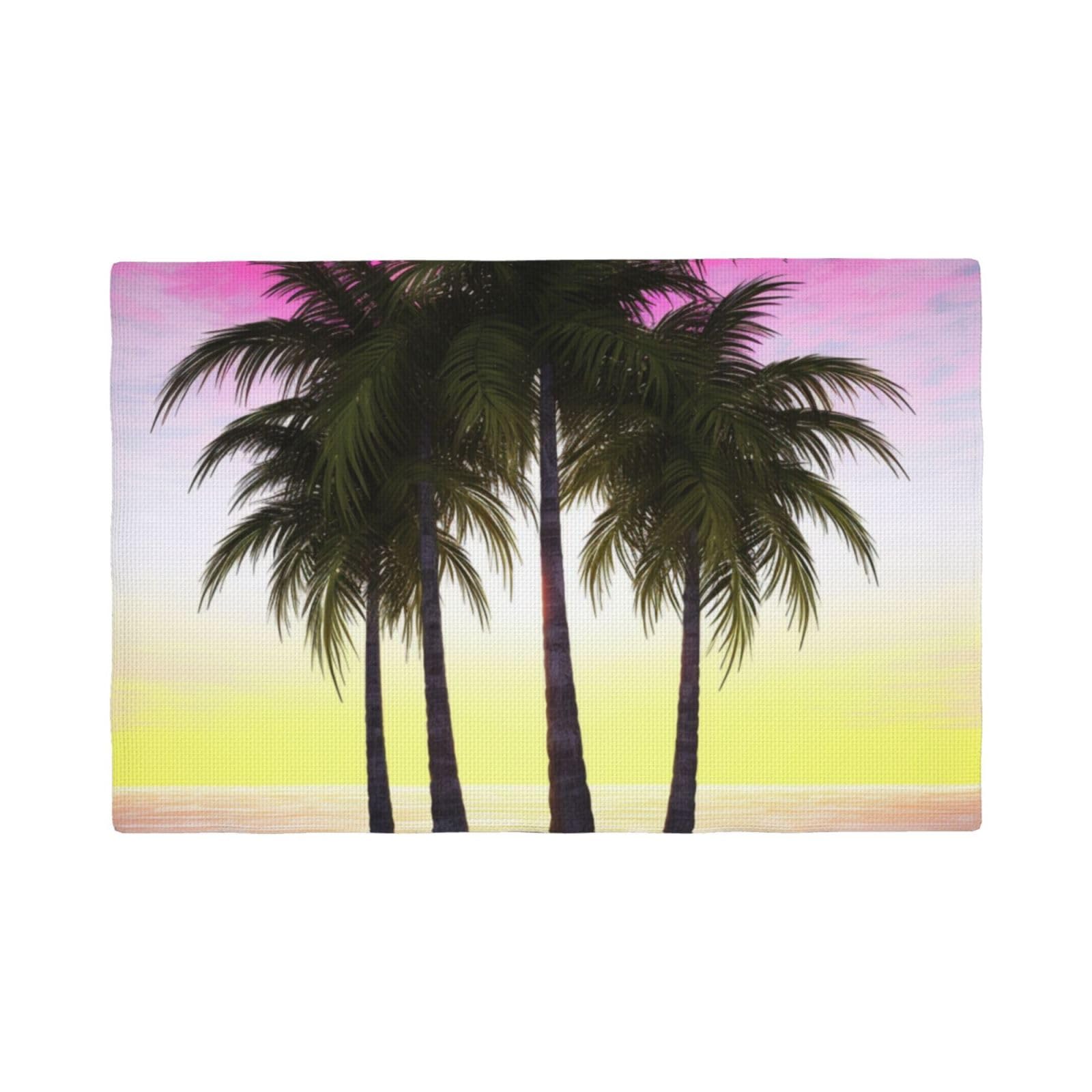 4PCS Linen Placemats Set Tropical Palm Tree Place Mat for Dining Table 12x18 Inch Heat Resistant Place Mats Non-Slip Table Mats for Kitchen Weddings Party Decor Indoor/Outdoor
