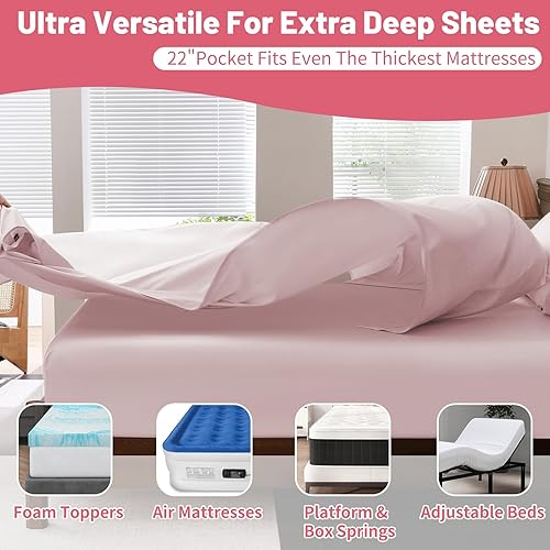 Miniatura 10 de Sábanas de algodón egipcio de 1000 hilos tamaño matrimonial, sábanas de algodón egipcio de tejido satinado, suaves, transpirables, de lujo,