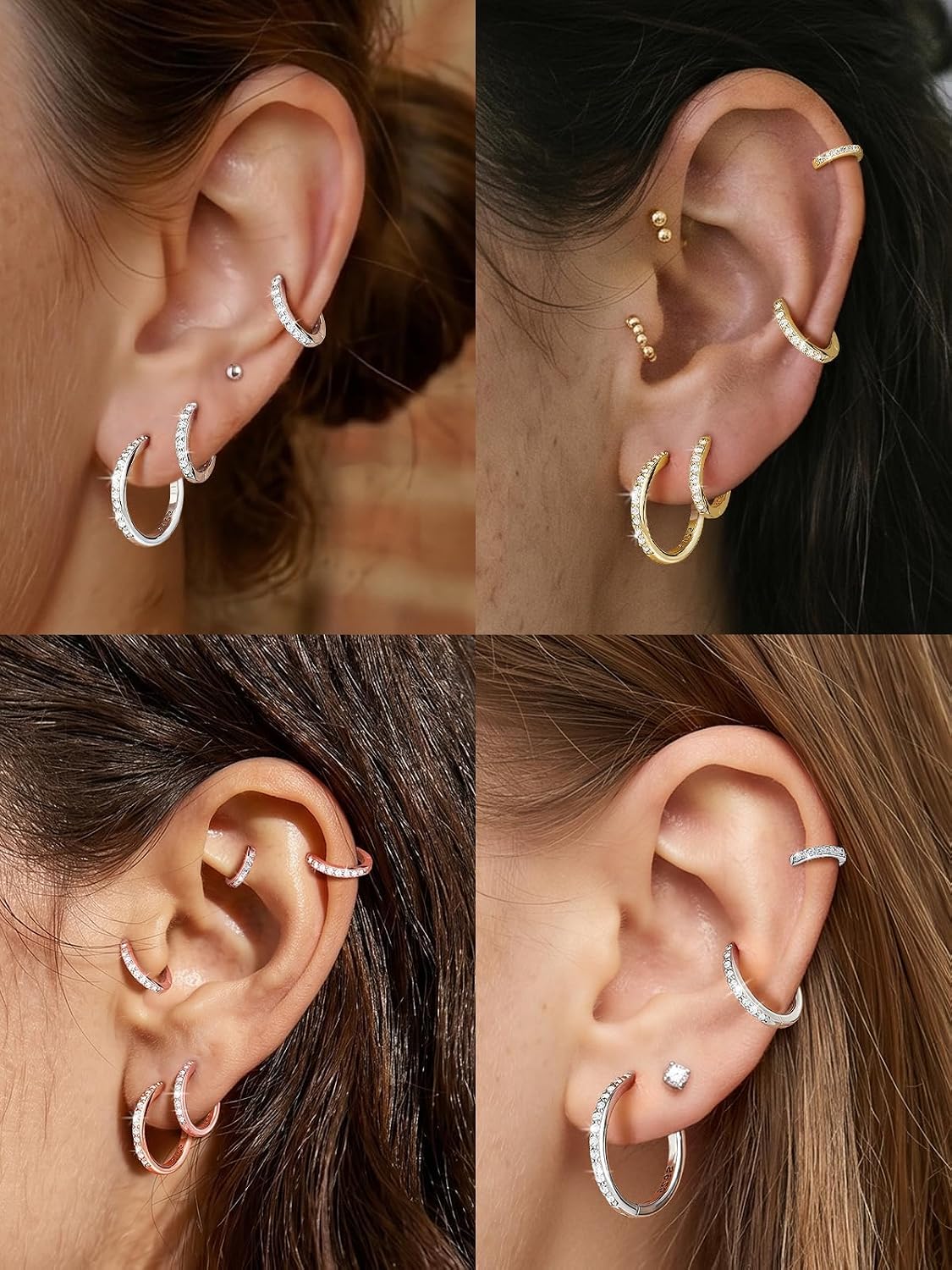 Silvora 925 Sterling Silver Huggie Hoop Earrings for Women, Small Hoop Earrings for Women, Cubic Zirconia Cartilage Earrings for Sensitive Ears, 6/8/10/12/14/16/18/20mm