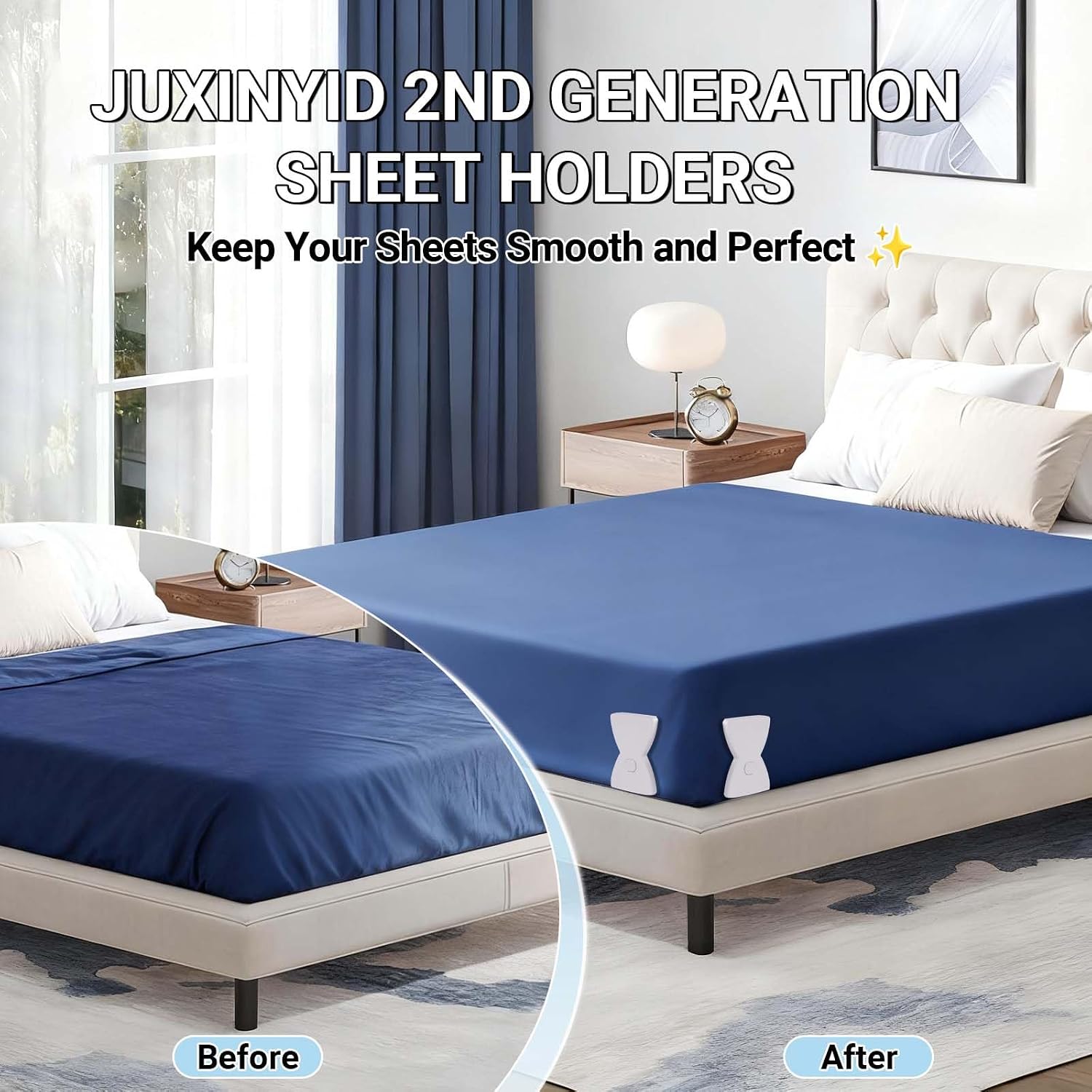 Sheet Holders, Bed Sheet Holders for Corners, 4-Pack Heavy Duty Bed Sheet Grippers, Fitted Sheet Straps with Non-Slip Design, Universal Fit for All Mattress Sizes