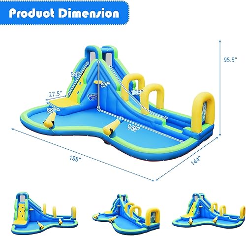 Miniatura 7 de KOTEK Tobogán acuático inflable, parque acuático gigante 5 en 1, casa hinchable para niños al aire libre con piscina salpicada, tobogánarco,