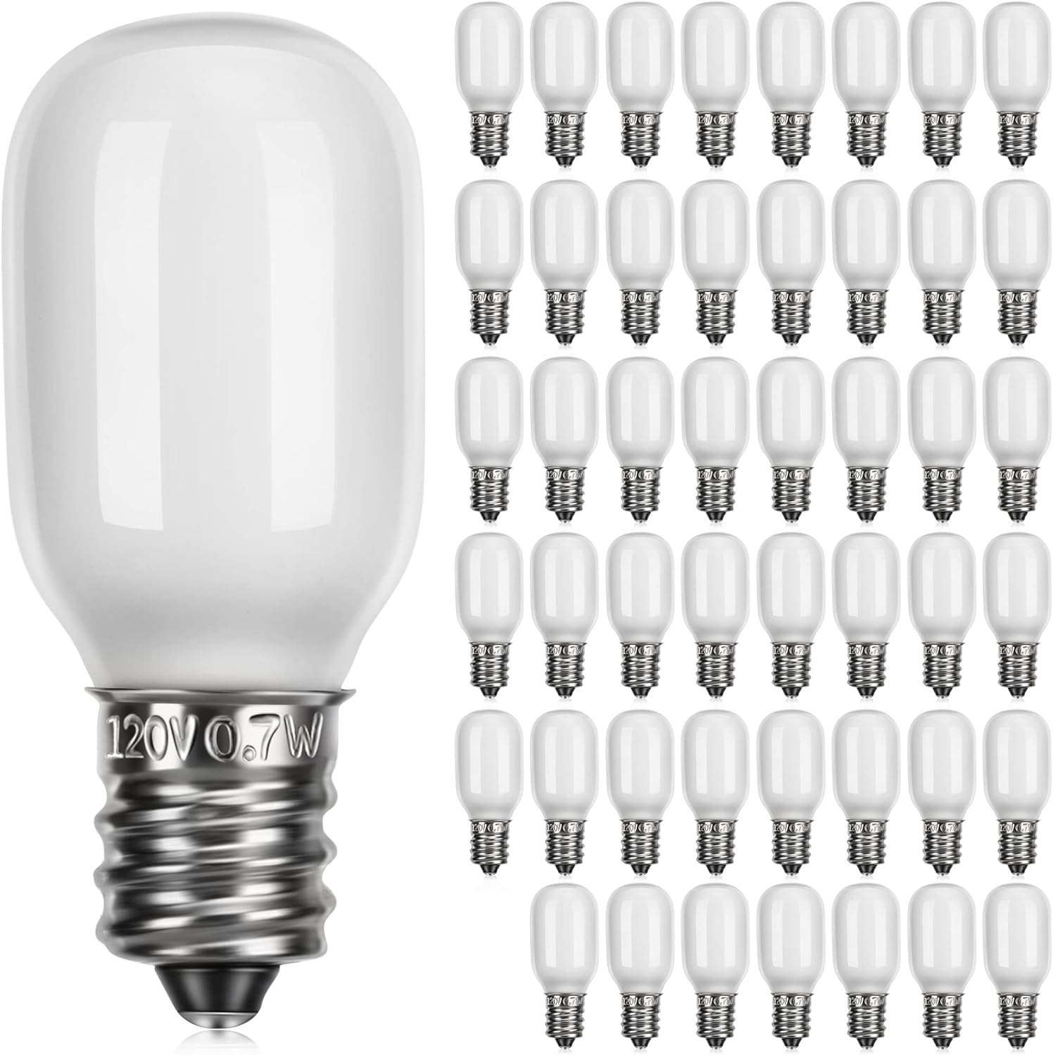 Meonum 48 Pieces Christmas Village Replacement Light Bulbs, E12 Candelabra Base T20 LED Bulbs, 0.7W 120V Replacement Light Accessories for Villages Houses, Christmas Tree, Halloween Pumpkin