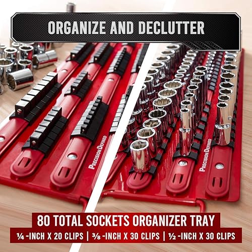Miniatura 3 de Precision Defined Bandeja organizadora de enchufes de herramientas portátil, 80 enchufes, 20 clips de 14 de pulgada x 20 clips, 30 clips de 38 de