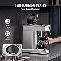 Vista 3 de VEVOR Cafetera de goteo comercial de 12 tazas, cafetera con 2 jarras de vidrio y 2 platos calentadores, cafetera de acero inoxidable