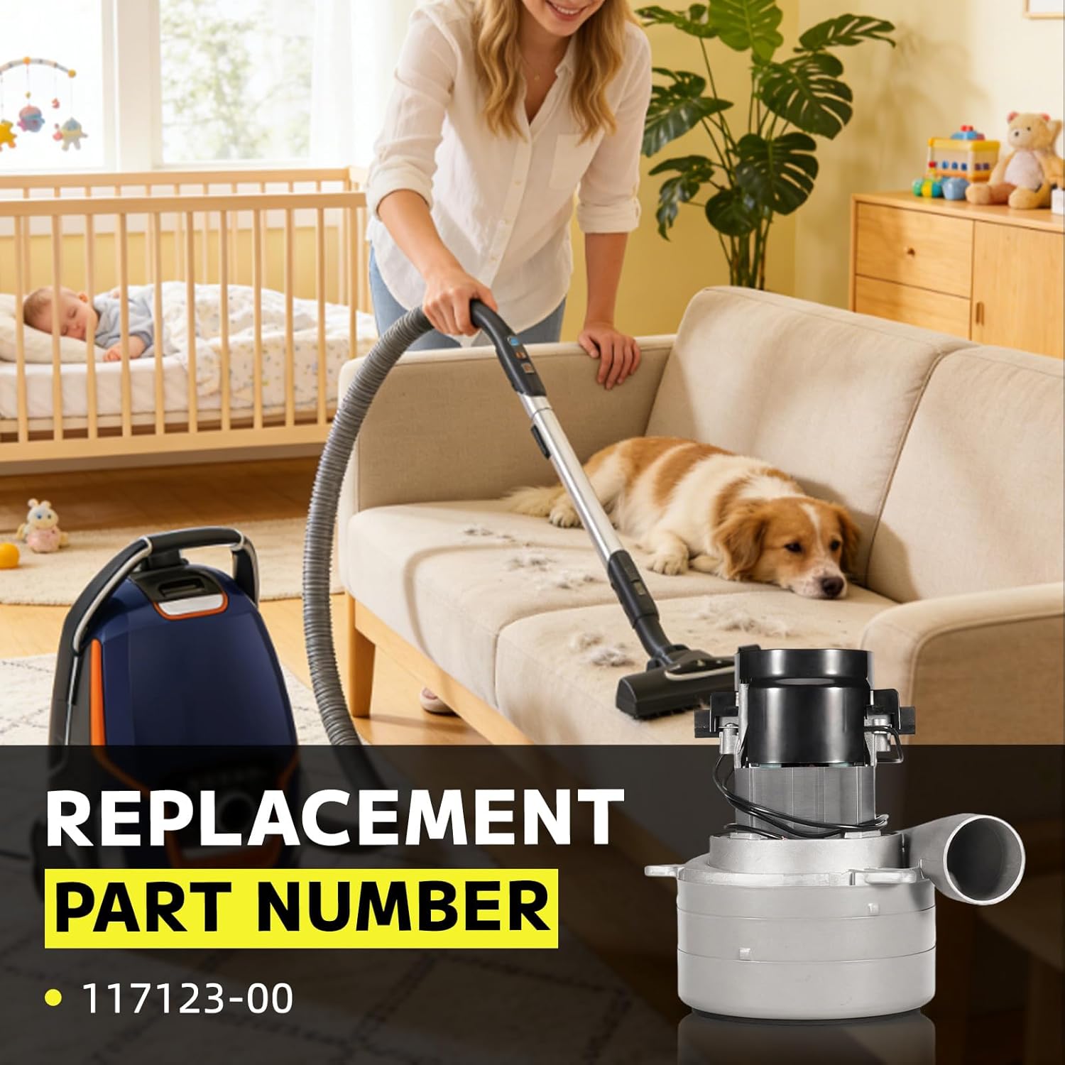 117123-00 240V Cleaner Vacuum Motor Compatible with AirVac AstroVac Beam Various Central Vacuum Systems, with Two Carbon Brushes & Gasket