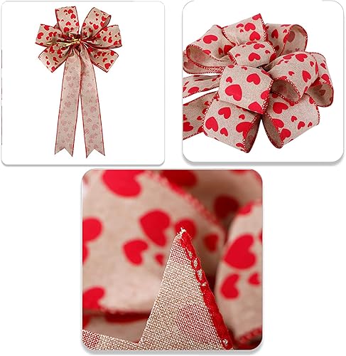 Miniatura 3 de Paquete de 2 lazos grandes de Burlaop con forma de corazón rojo impreso para el día de San Valentín, decoración para el día de San Valentín, boda,