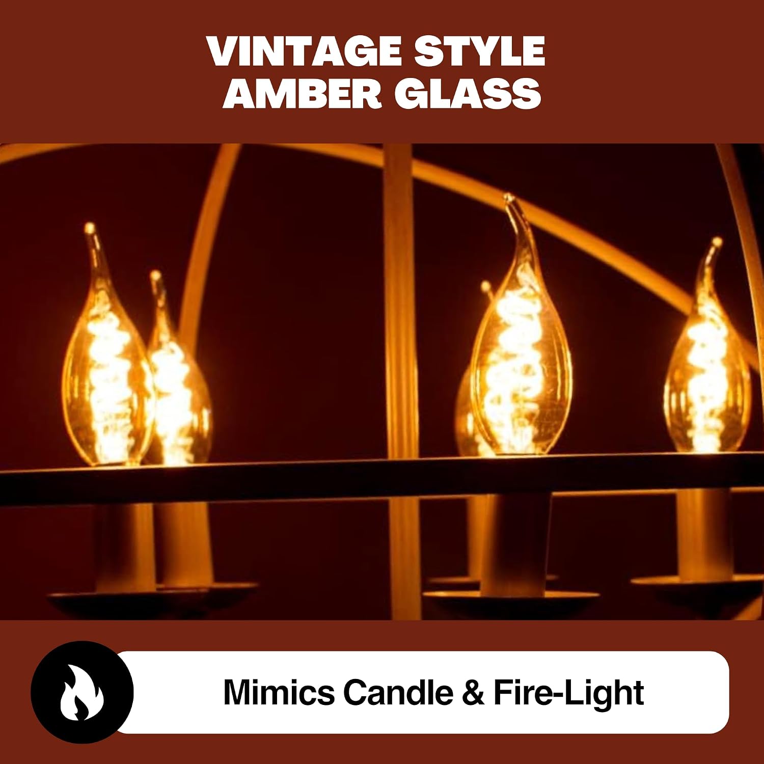 Norb NorbCOZY Vintage-Flame Candelabra B11 LED Bulb - Candlelight Spectrum for Relaxation & Comfort. 4W, Amber Glass, E12 Base, Warm Glow. for Chandeliers, Sconces & Ambient Lighting​ (6-Pack)