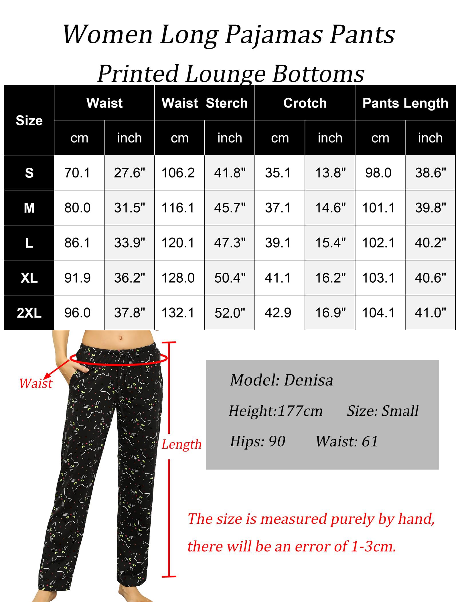 Pantalon de pyjama pour femme - Joli bas de pyjama en coton imprimé avec poches