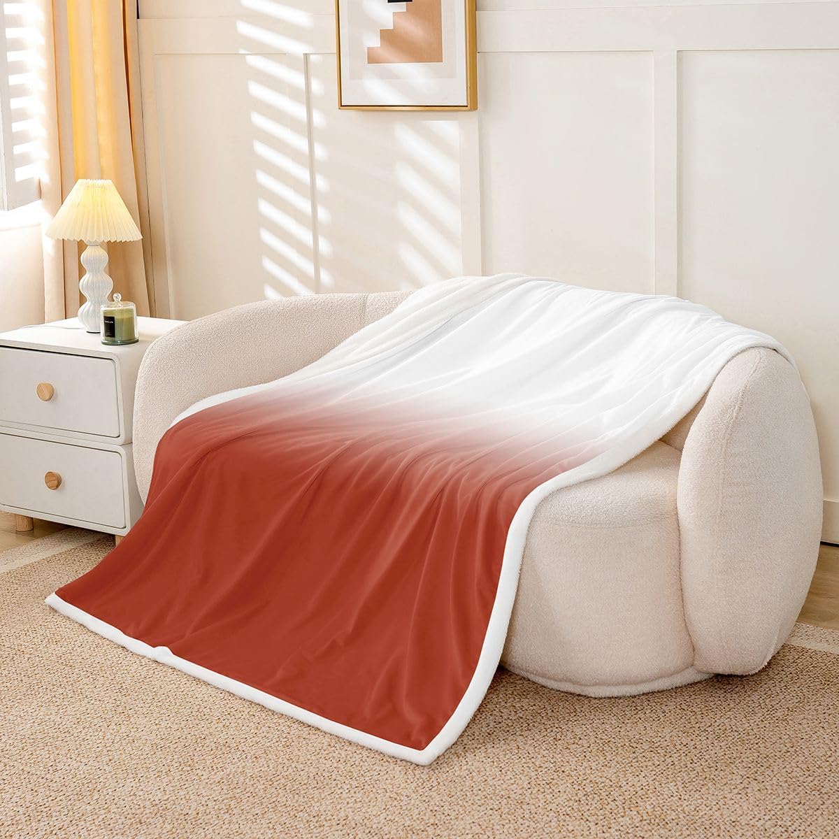 Ombre Throw Blanket White and Orange Gradient Fleece Blanket Modern Minimalist Aesthetic Cozy Throws for Bed Couch Sofa,Kids Boys Girls Room Decor,Soft and Breathable(40 x 50 Inches) image 5