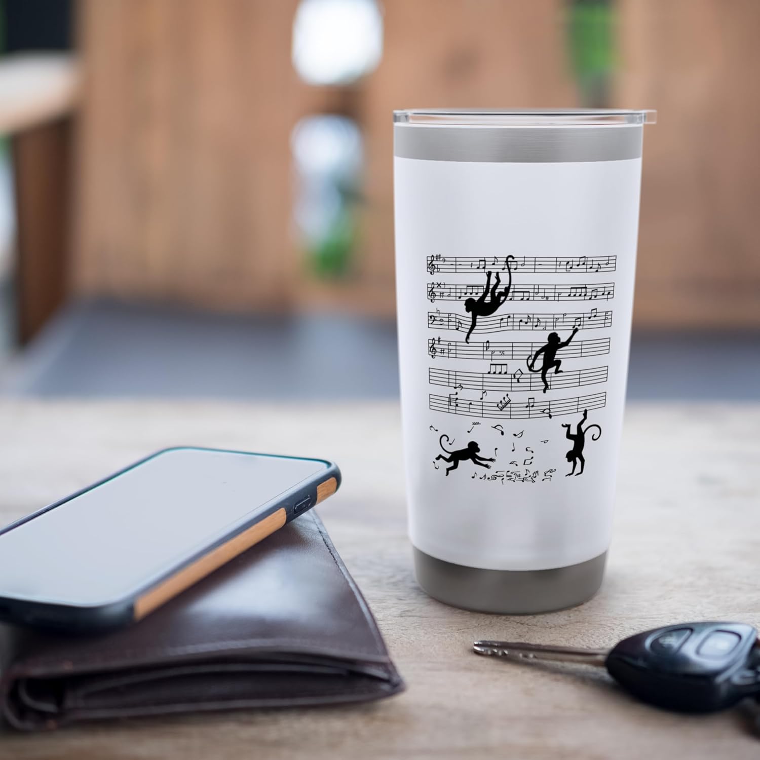 Funny Music Notes with Climbing Monkeys Stainless Steel Insulated Tumbler - Image 7
