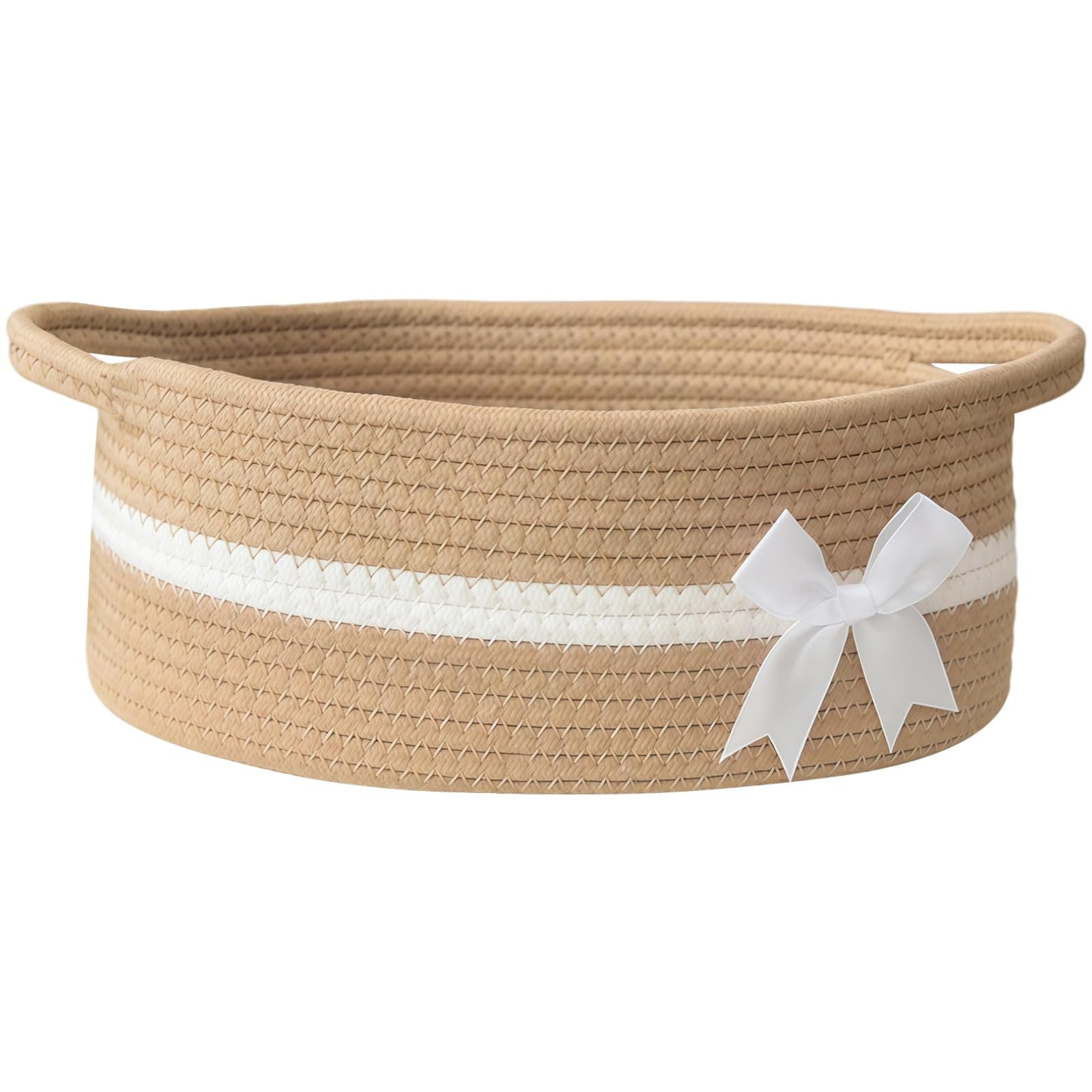 Aufbewahrungskorb aus Baumwollseil, Geflochtener Spielzeugkorb, 30 x 20 x 13 cm, Dekorativer Korb mit Griffen, Aufbewahrung für Hundespielzeug & Kleinigkeiten, Geflochtener Korb zur Organisation