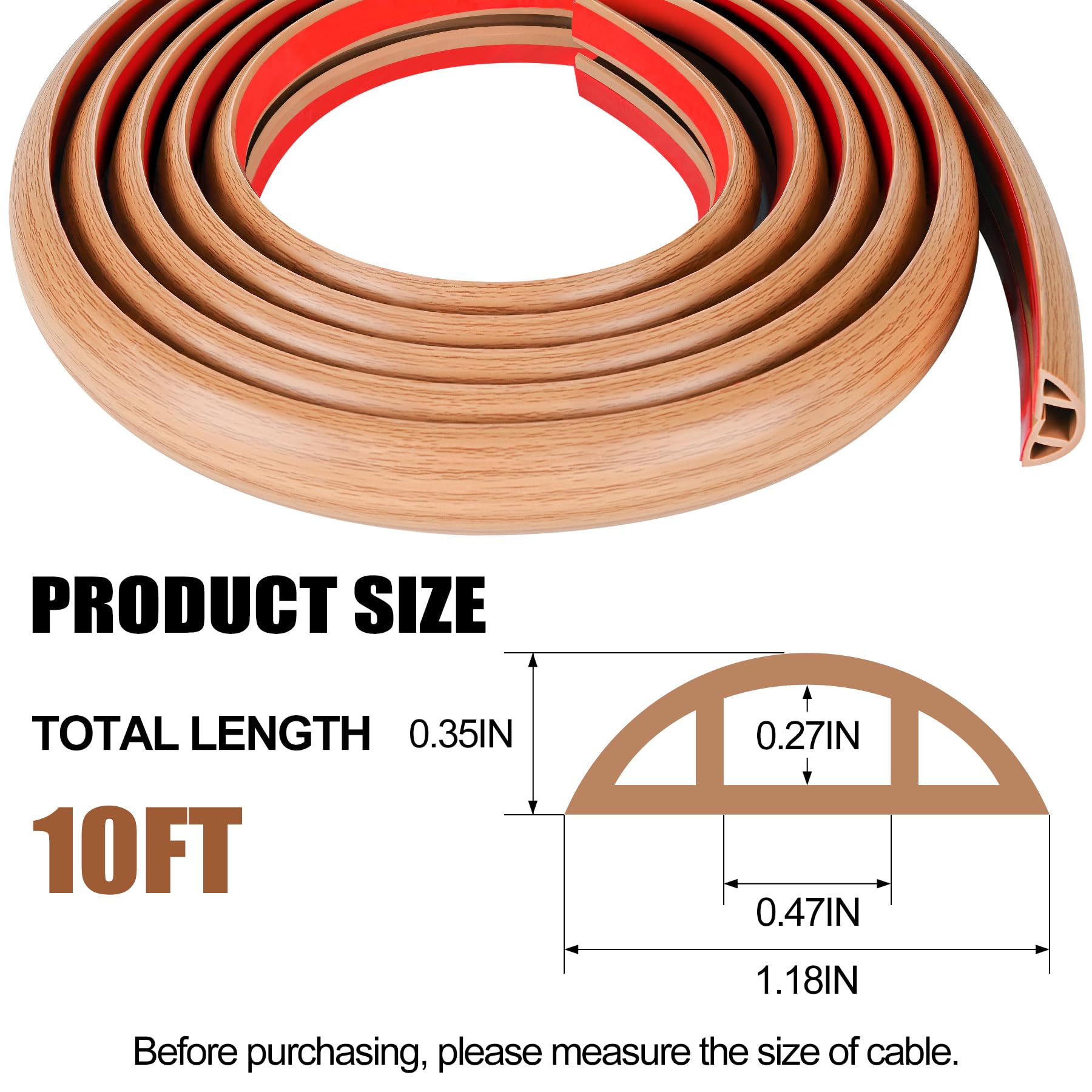 MYFAMIREA Cubierta de cable de suelo de 10 pies para alambre, autoadhesiva, gestión de cavidades, PVC, cable de extensión, cubierta protectora de alambre de piso para evitar viajes de cables para